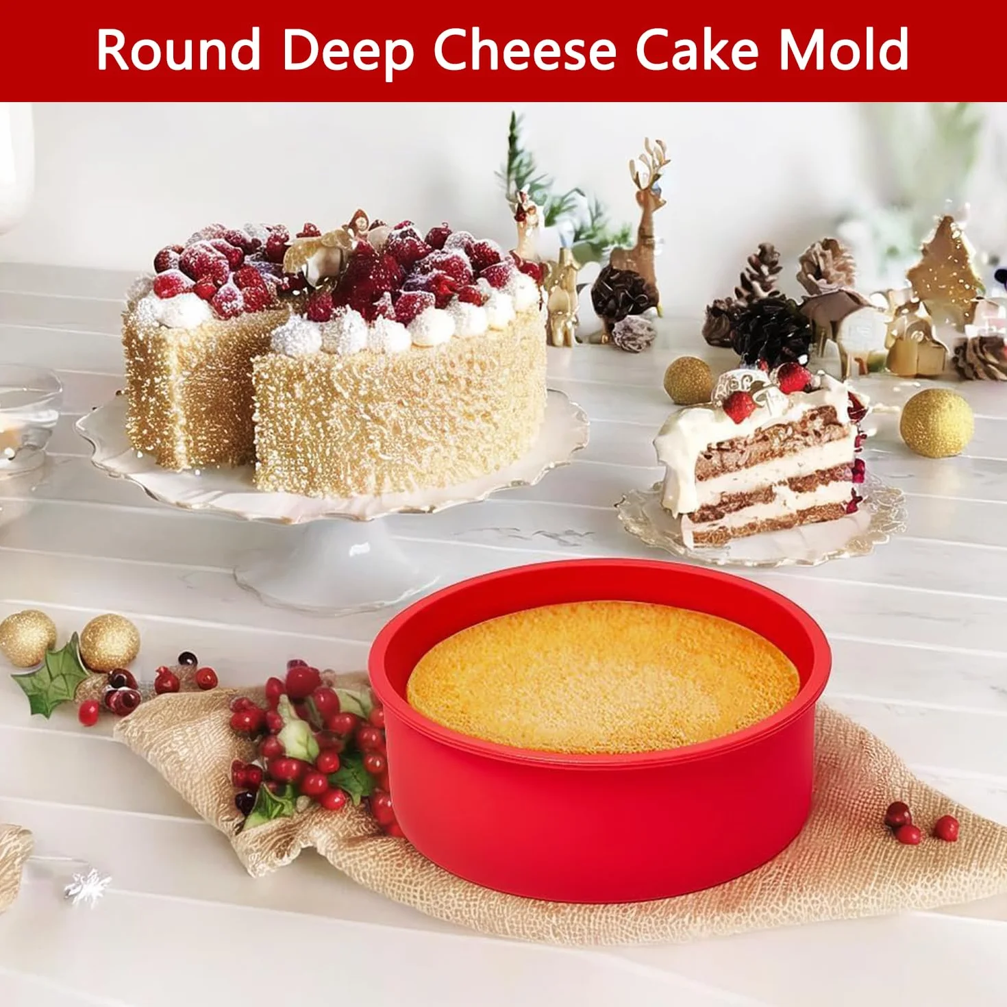 YXHZVON 2 Piezas Moldes Silicona Reposteria Redondo 20cm, Molde Bizcocho Antiadherente, Molde Redondo de Silicona para Tartas para Tarta de Queso, Tarta de Cumpleaños (Rojo)