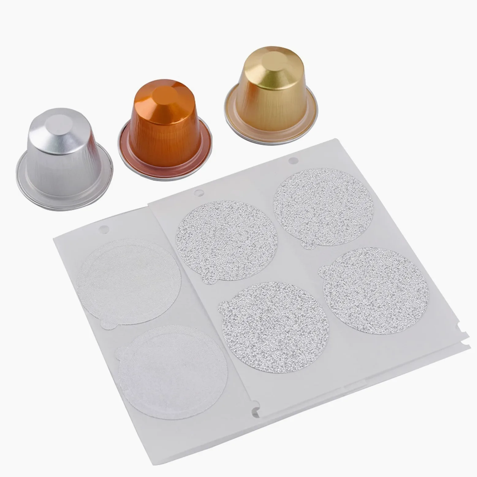 100 cápsulas de café de papel de aluminio azul duraderas con tapas autoadhesivas para accesorios portátiles Nespresso