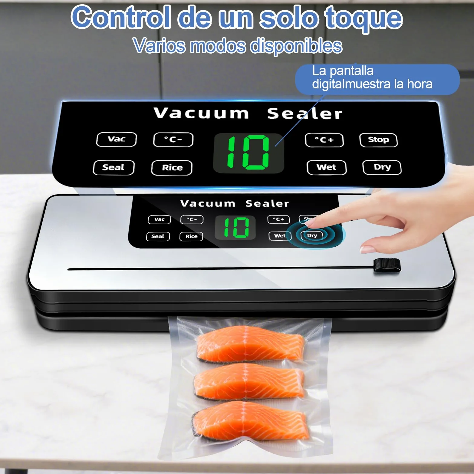 7 in 1 Maquina vacio alimentos, Automático seco que mojado envasadora al vacio, Embasadoras vacio alimentos domestica con Cuchillo de corte, Vacuum Sealer con Tubo de Vacío con 20 bolsas envasar