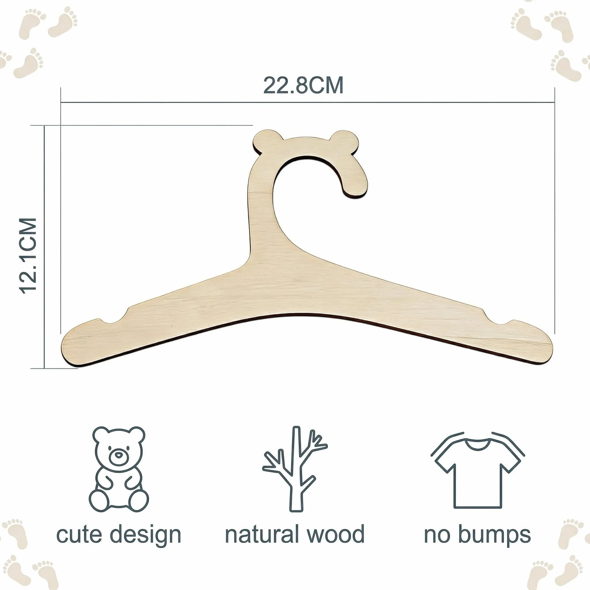 Perchas de Madera para Bebé con Forma de Osito, 15 Piezas, Antideslizantes, 15,5 x 22,7 cm