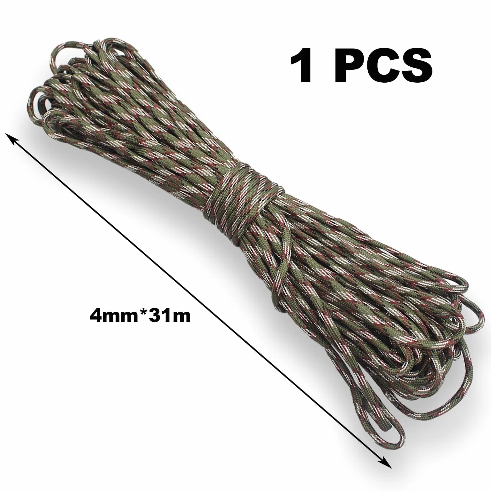 31m Paracord 4mm 7 Core Strands Poliéster para Camping Camuflaje