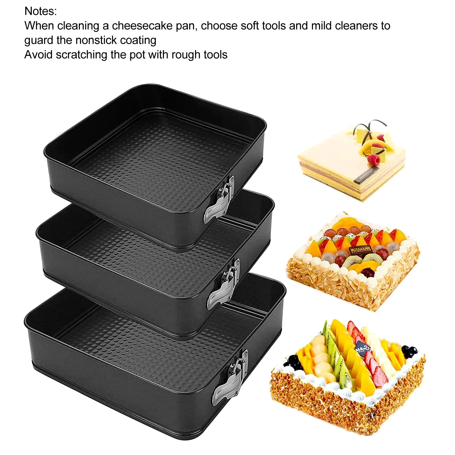 3Pcs Springform Pan, Leakproof Nonstick Cheesecake Pan with Stainless Steel Spring Buckle, Springform Cake Pan with Removable Bottom for Cheesecake Pizza Bread (24/26/28)