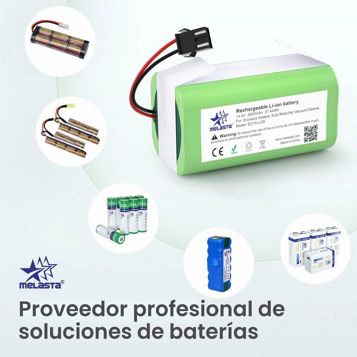 14.4V 2600mAh Li-Ion Batería de Reemplazo para Conga Excellence 950 990 1090 1790 1990 Ecovacs Deebot N79 N79S DN622, Eufy RoboVac 11,11S,12,15C 15T,30,30C,35C, IKOHS NETBOT S14 S15