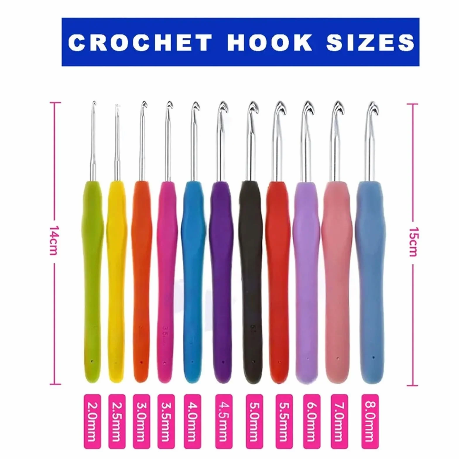 Kit Ganchillo Juego de agujas de crochet con estuche, mango ergonómico, 11 tamaños, colores surtidos(Colorful)