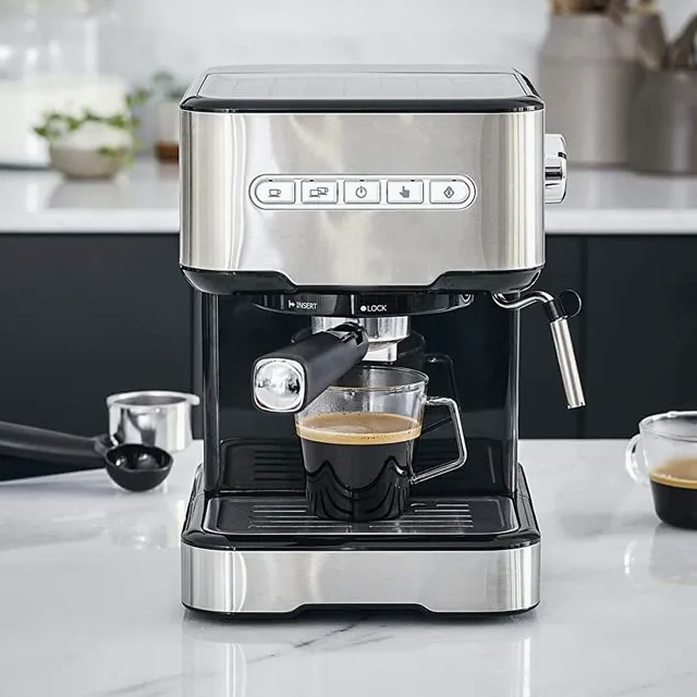 Suinga - Cafetera Expresso con 2 salidas de café y función de calentar/espumar la leche, apta para café molido y cápsulas