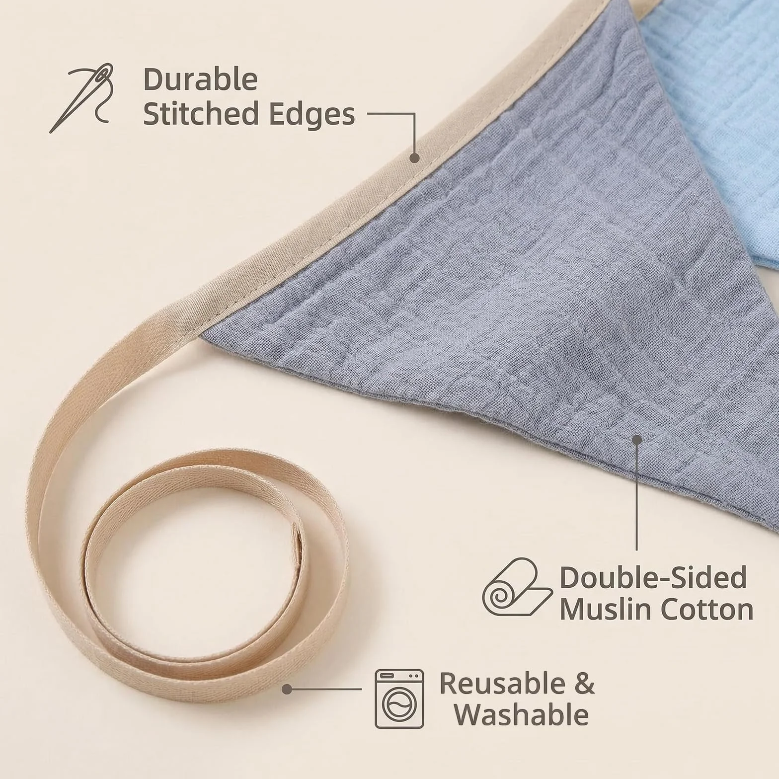 Guirnalda de banderín de algodón suave, guirnalda de banderines de gasa para decoración de habitación infantil, cama de casa y pared de fiesta, ideal como regalo perfecto (azul)