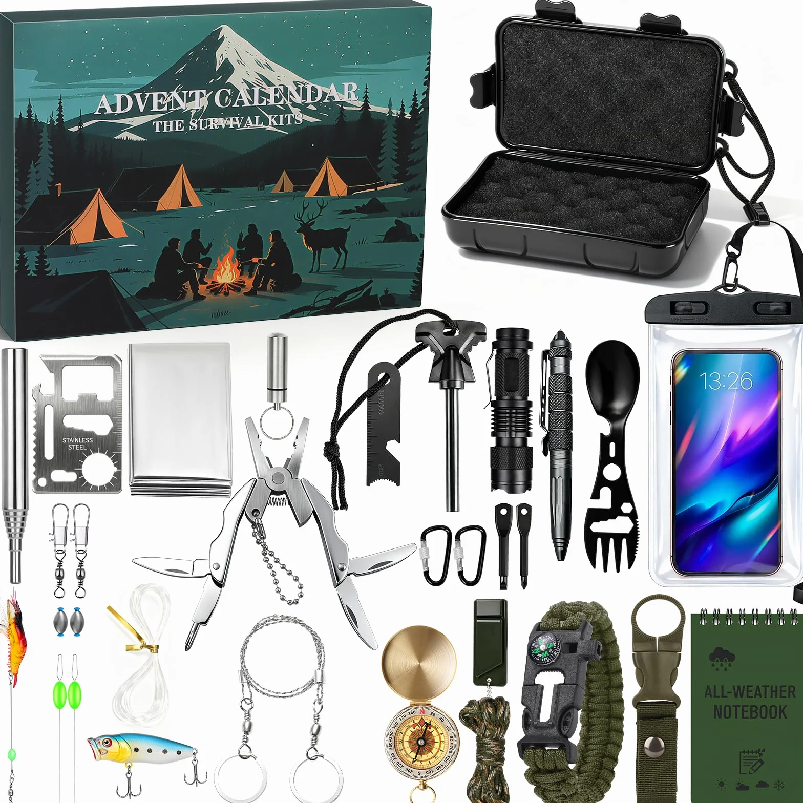 BuzzoXerex Calendario de Adviento 2025 Hombre, 24 PCS Kit de Supervivencia para Camping