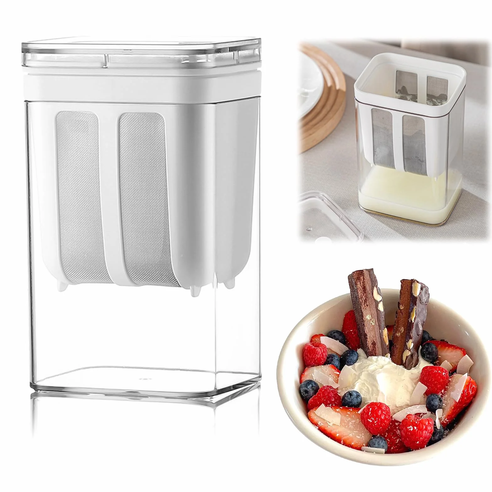 Yogurt Maker Colador De Yogur Griego, Yogurtera con Tapa Colador Lavable con Malla Ultrafina para Trabajo, Viajes, Desayuno, Picnic, 1100 Ml