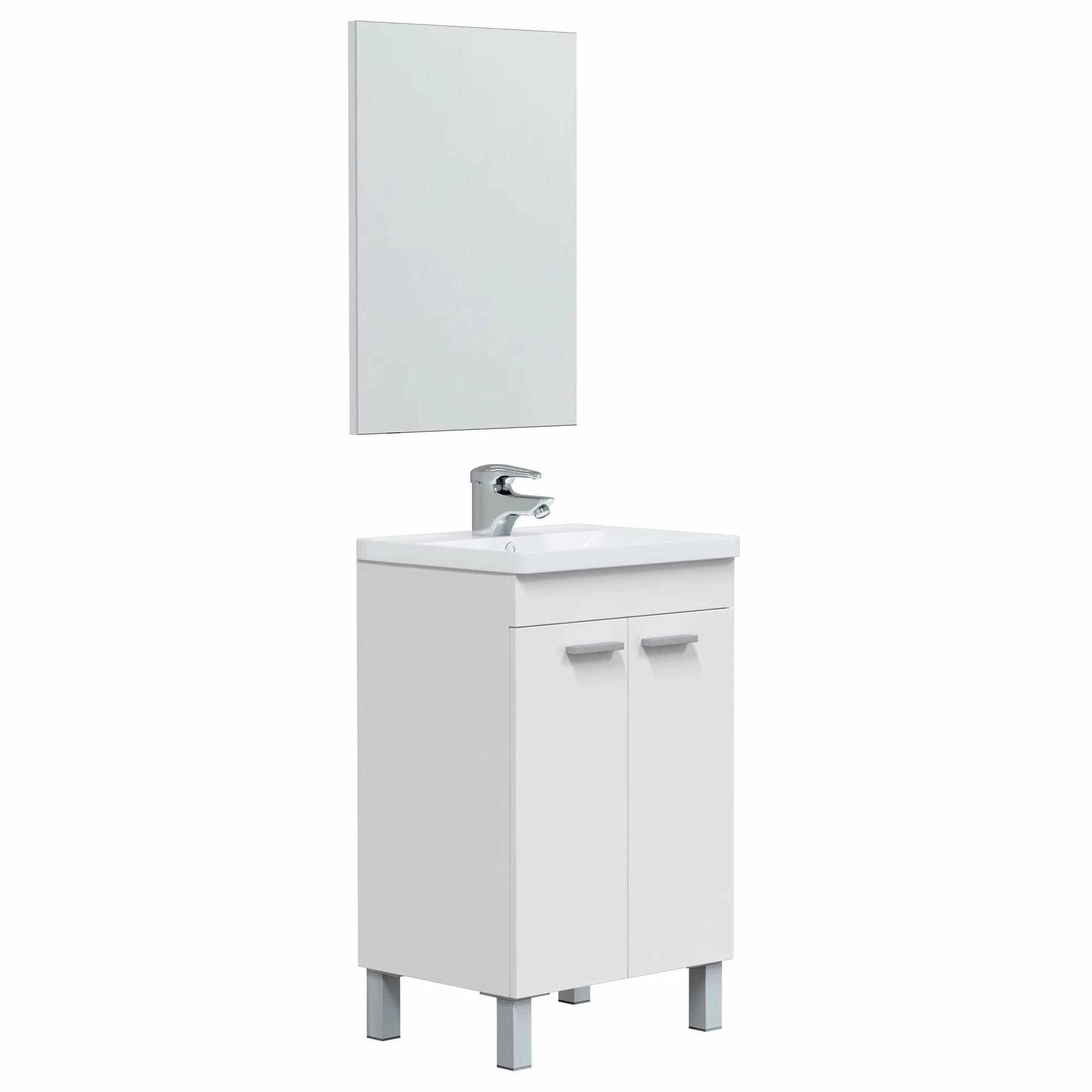 HOMN LIVING Mueble de Baño Levis 2 Puertas y Espejo, Acabado en Blanco Brillo, 50 cm (Ancho) x 40 cm (Fondo) x 80 cm (Alto)