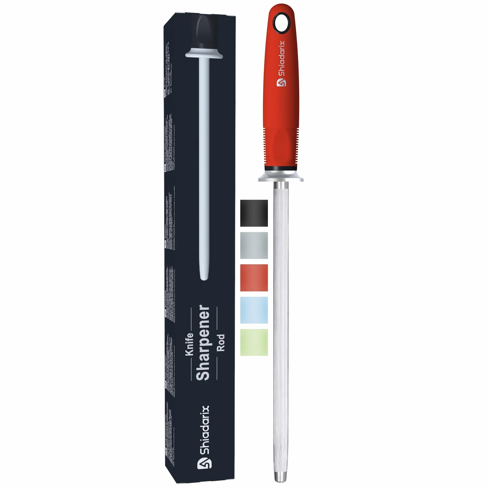 Chaira Afilar Diamante 37cm Afilador de Cuchillos Profesional Knife Sharpener de Acero Especial Endurecido y Mango Ergonómico de Tacto Suave con Protección para Los Dedos | Rojo
