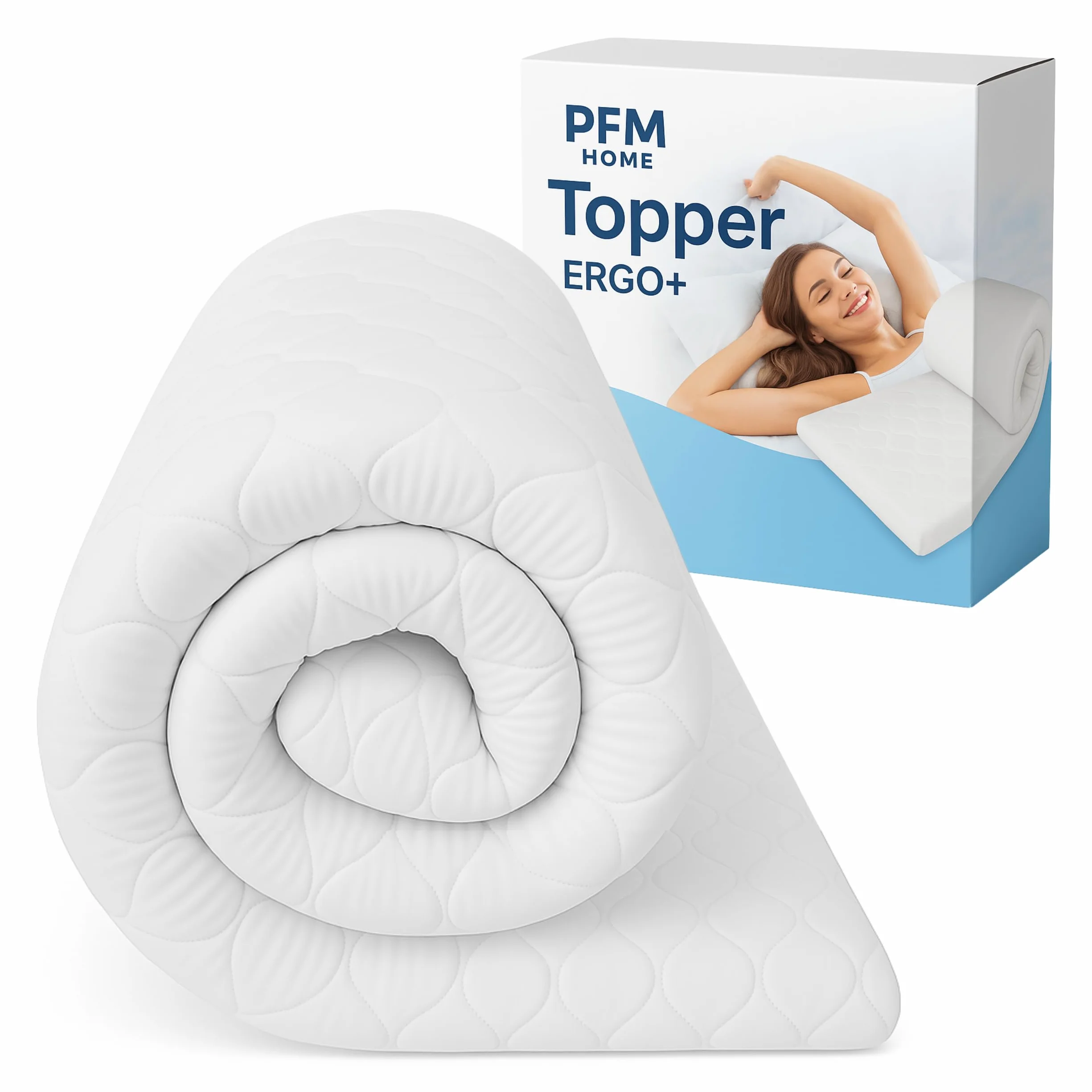 Topper para colchón de 180 x 190 cm - de espuma elástica Ergo - Con funda de microfibra extraíble y antialérgica - Innovadora tecnología FüllPro+