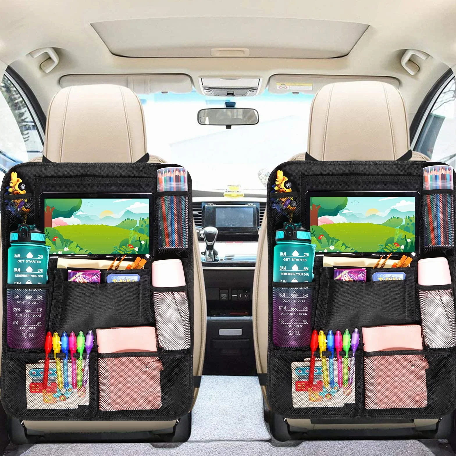 Diboniur Organizador Asiento Coche, Protectores de Asiento para Coche con 10 Bolsillos, Organizador Asiento Trasero Niños para Tablet iPad de 9.7'' y 10.5'' para Juguetes Libros