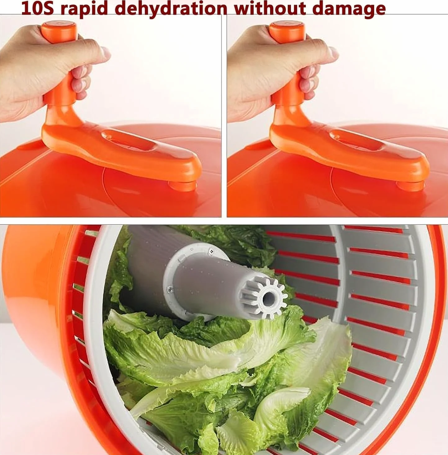 Centrifugador manual de ensalada, lavadora y secadora de lechuga grande, cubo de secado de verduras con cesta de drenaje para cocina