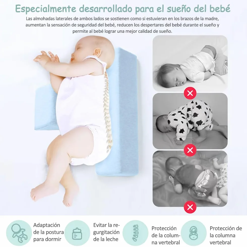 Almohadas para Bebés, Almohada con Funda Extraíble, Almohada de Apoyo Ajustable para Bebés, Almohada para Bebés para el Cochecito o la Cama (Azul1)