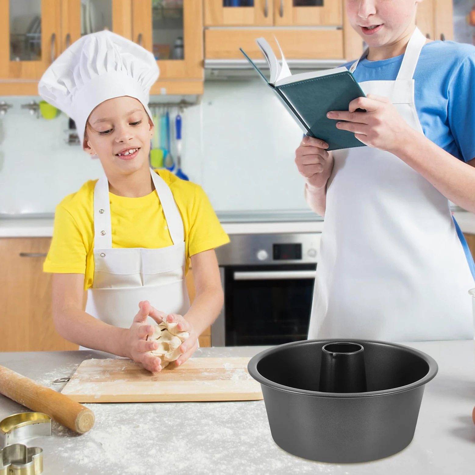 VILLCASE Molde Diseño Pasteles al Carbono Acero de Redondo Recubrimiento Antiadherente, Distribución Uniforme del Calor y Hueco para Hornear Saludable Pan