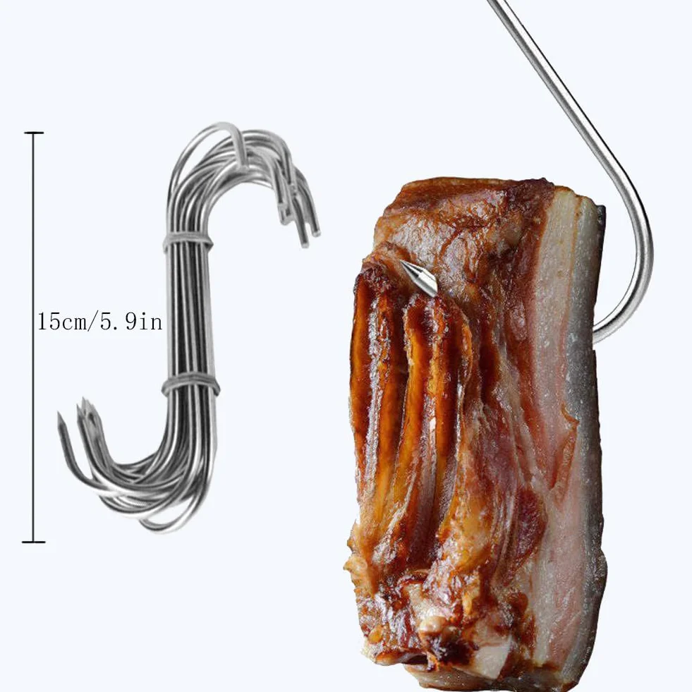 Gancho de Cocina,30 Pcs Gancho de Carne para Asador Giratorio Ganchos Colgantes para Ahumar Inoxidable Ganchos para Colgar para Carne Ahumadora de Cocina para Colgar Carne,Tocino,Jamón,Pato Asado