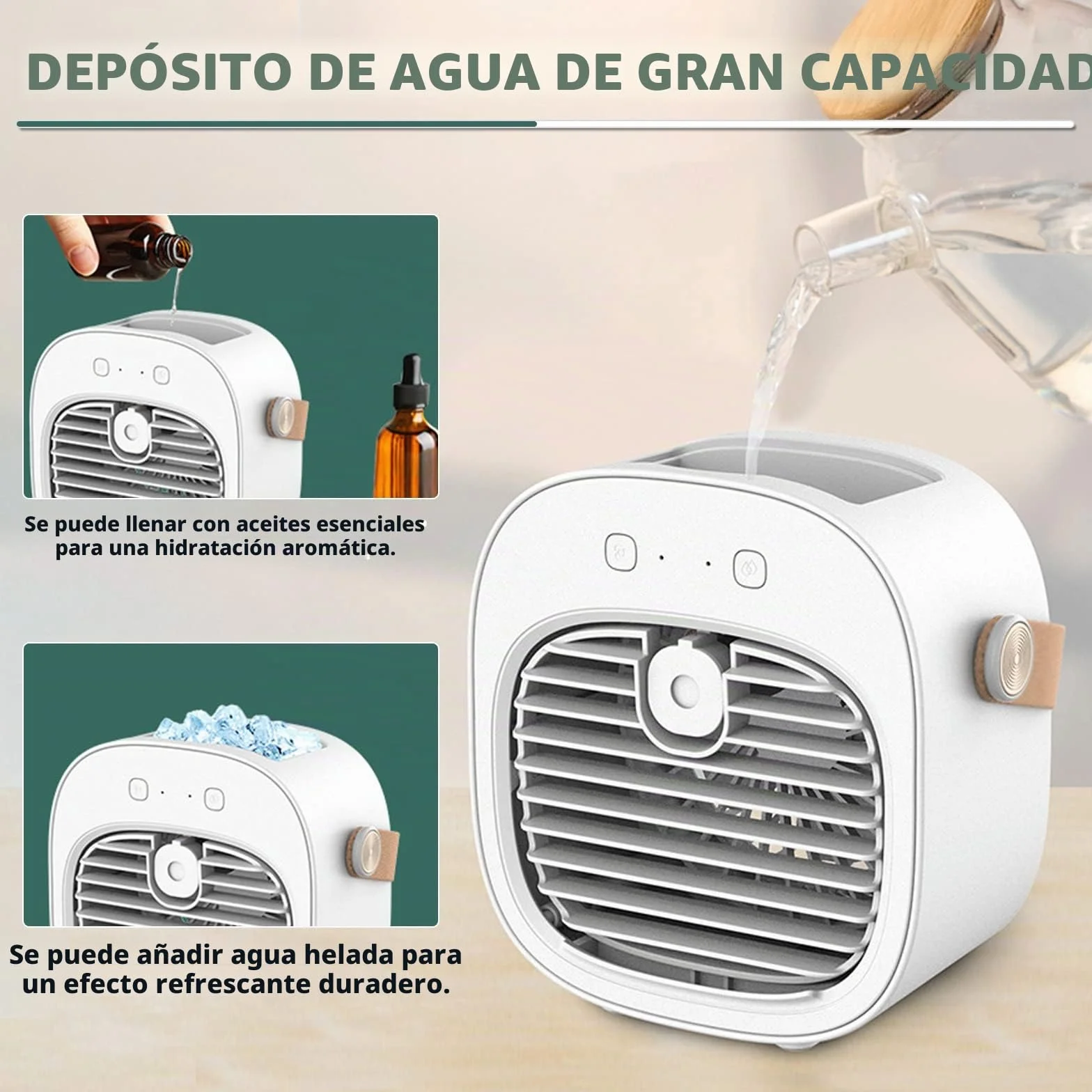 Enfriador de Aire Portátil, Mini Aire Acondicionado Móvil, Climatizadores Evaporativos con Función de Humidificación, 3 Velocidades, Ventilador De Sobremesa para Dormitorio Oficina, Blanco