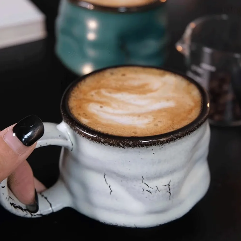 ENGENDER Tazas Cafe Taza De Cerámica Retro La Café del Gres con Té Tarde Manija Mug Cups(A)