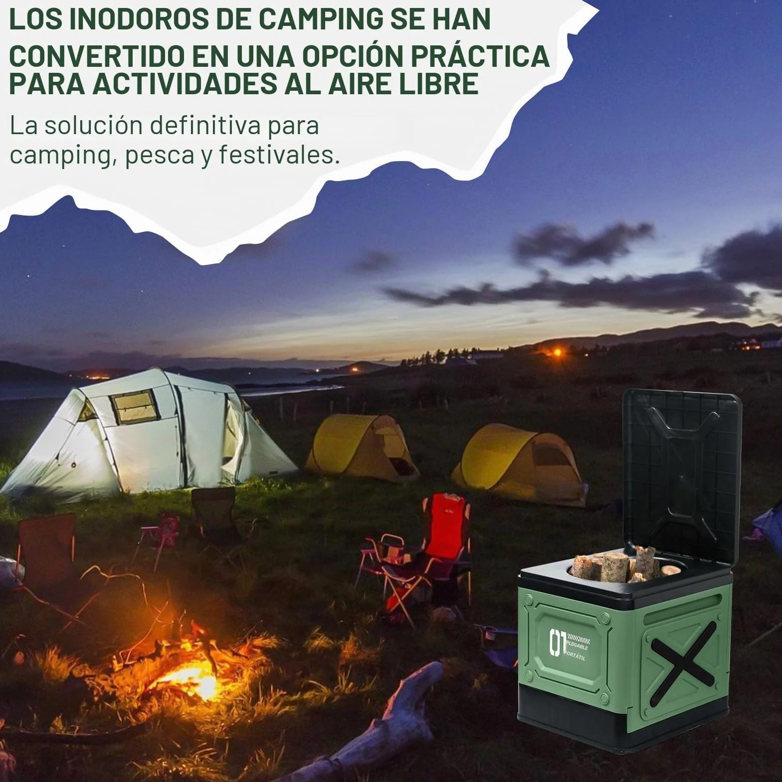 Baño Portátil WC Camping Inodoro Portátil Adultos Baño Seco Camper (Verde)