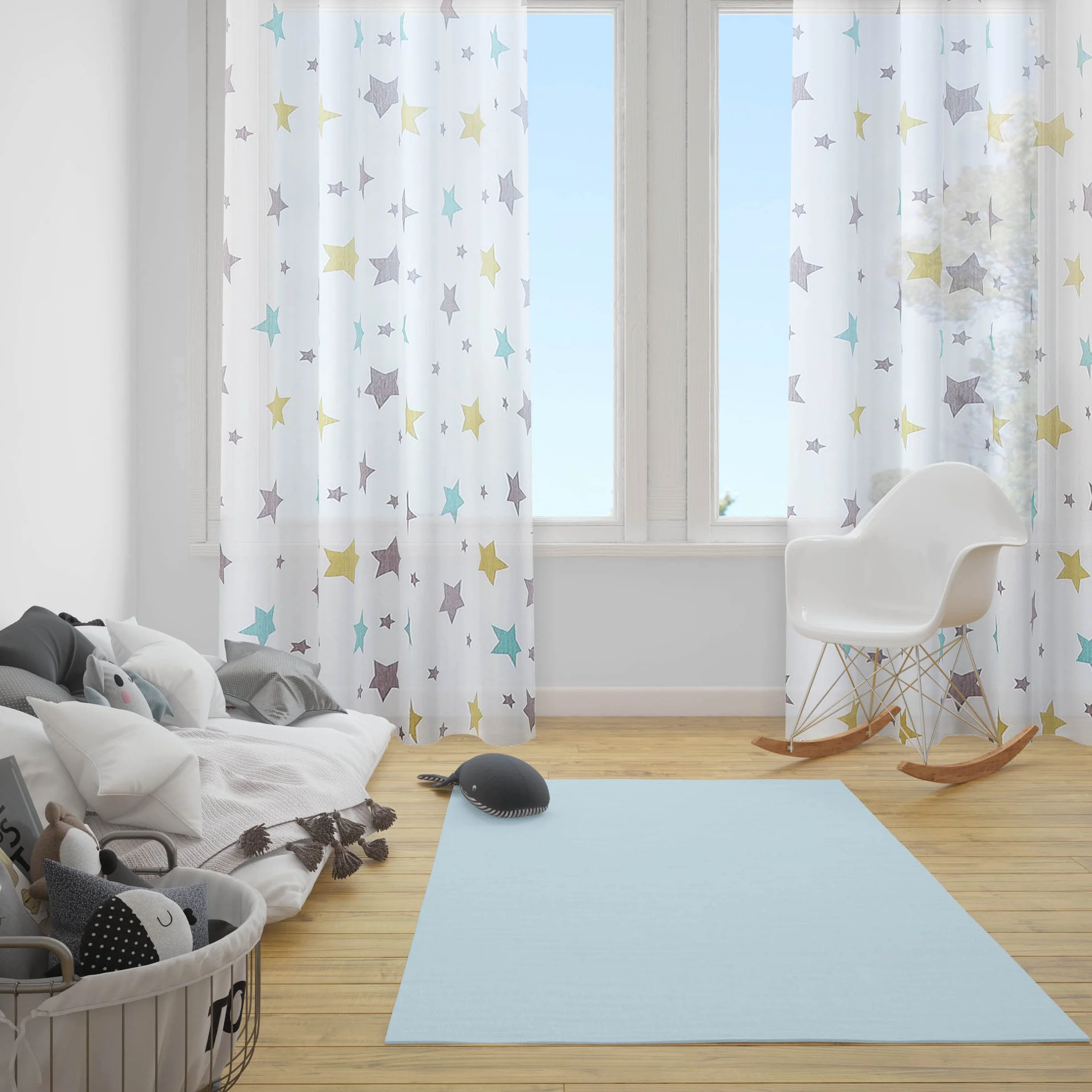 Cortinas Translúcidas Infantiles Niño 140x260cm 2 Paneles Estampado Estrellas Dalina Textil