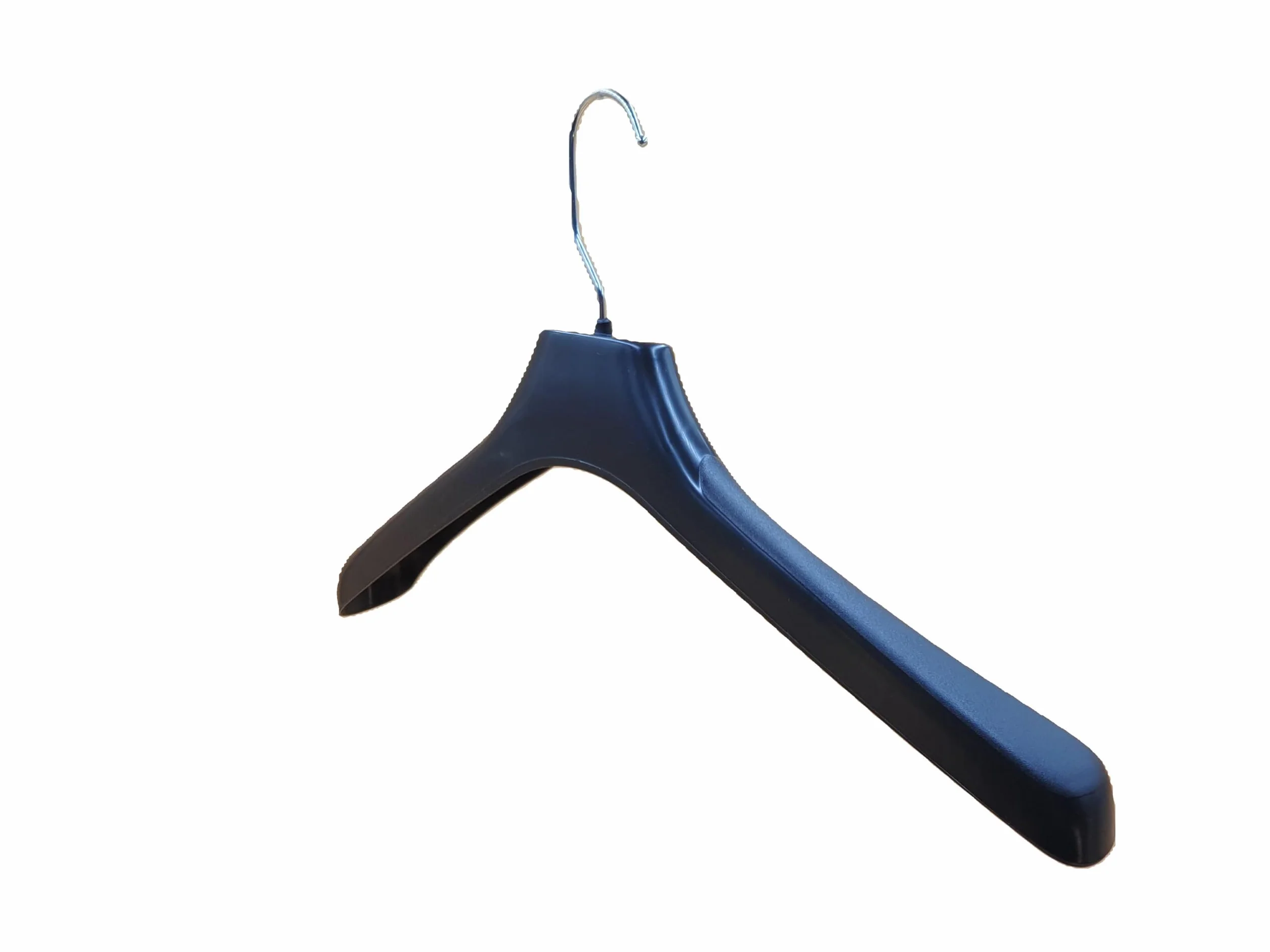 Perchas de plastico 45 cm. Pack de 10 Ud. Hombros Anchos para Trajes, Abrigos, Chaquetas, Pantalones. Gancho Giratorio 360º Preparado para desbloquear. (Sin Barra)
