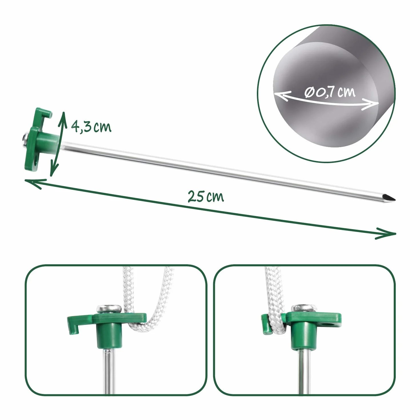 Piquetas de Acero para Carpa com-four 16x - Estacas Largas y Duraderas con Montaje de Plástico para Acampar