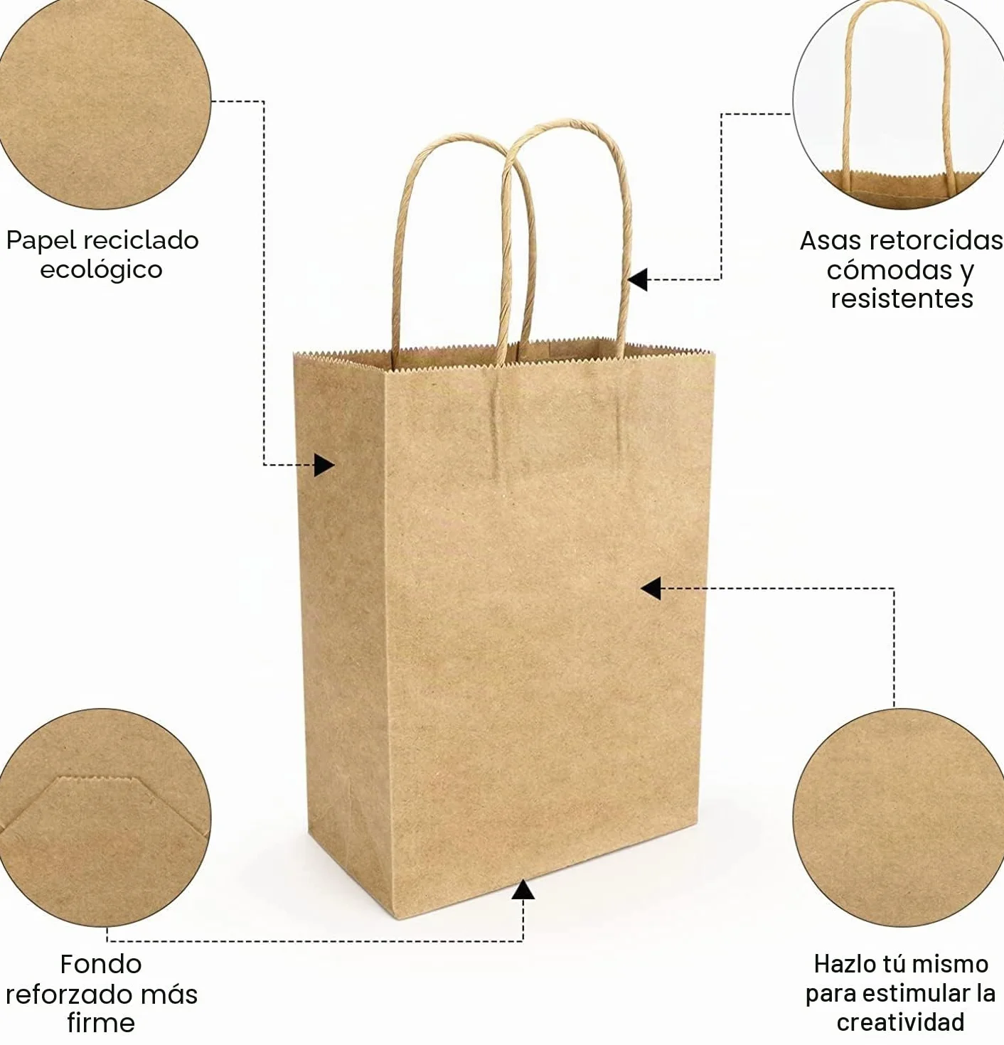 Bolsas Papel Regalo, 100Pcs Bolsas Papel Kraft con Asas, Bolsas de Papel, para Embalaje de Regalo, la Compra, Marrones, 21x15x8cm (Marrón)