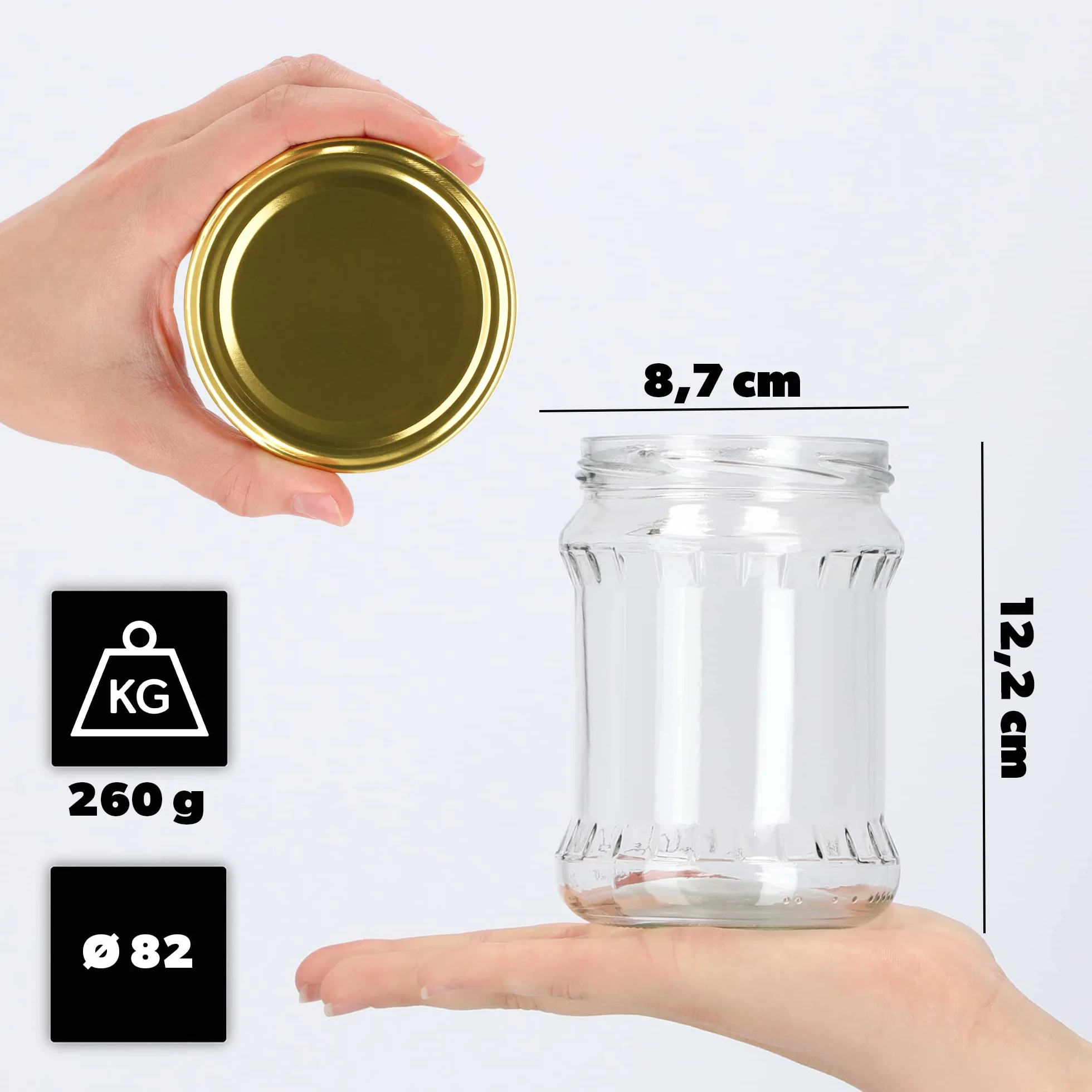 KADAX Botes Herméticos, Tarros de conservas de 500 ml, Tarros de Almacenamiento con Tapa de Rosca, Tarros Redondos (Dorado/48 Unidades)