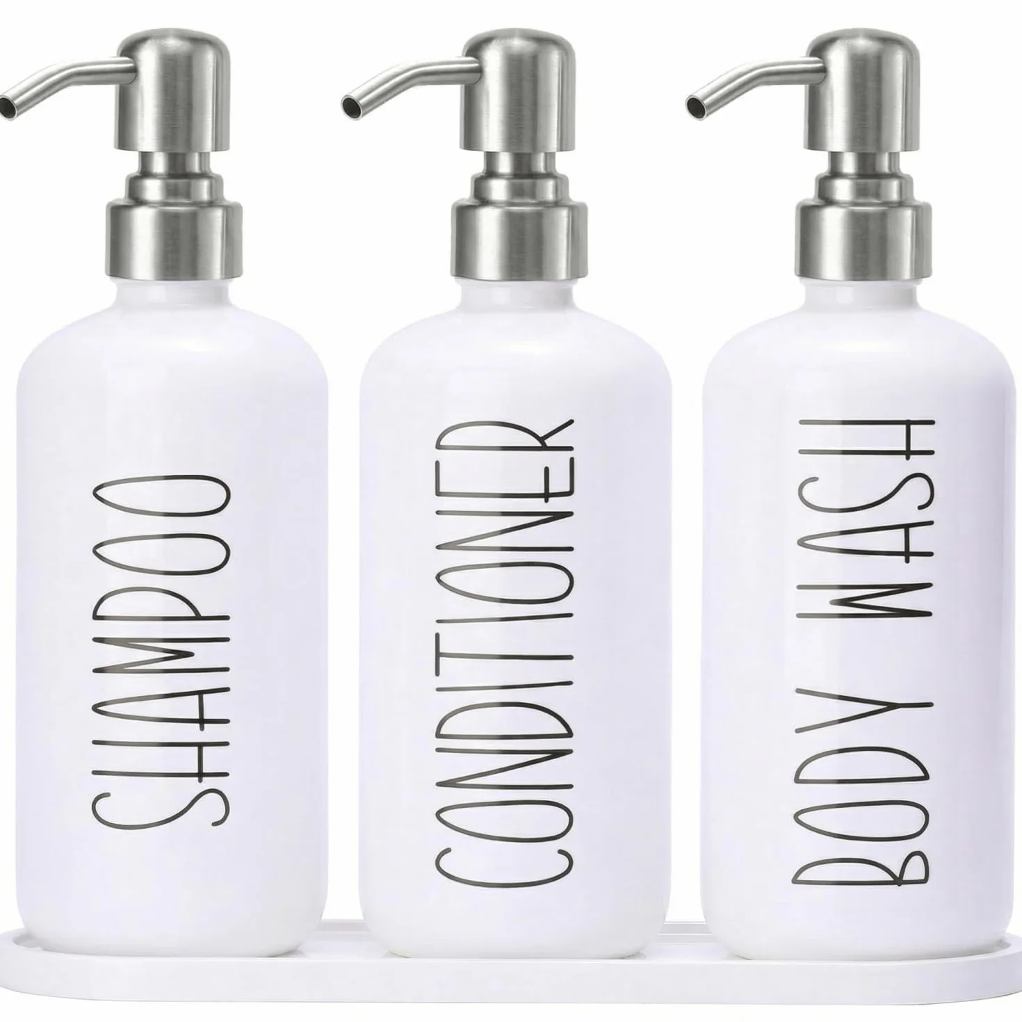 MOMEEMO Botellas recargables de champú y acondicionador con bandeja, dispensador de champú de ducha para ducha, dispensador de jabón corporal para ducha, dispensador de champú acondicionador con