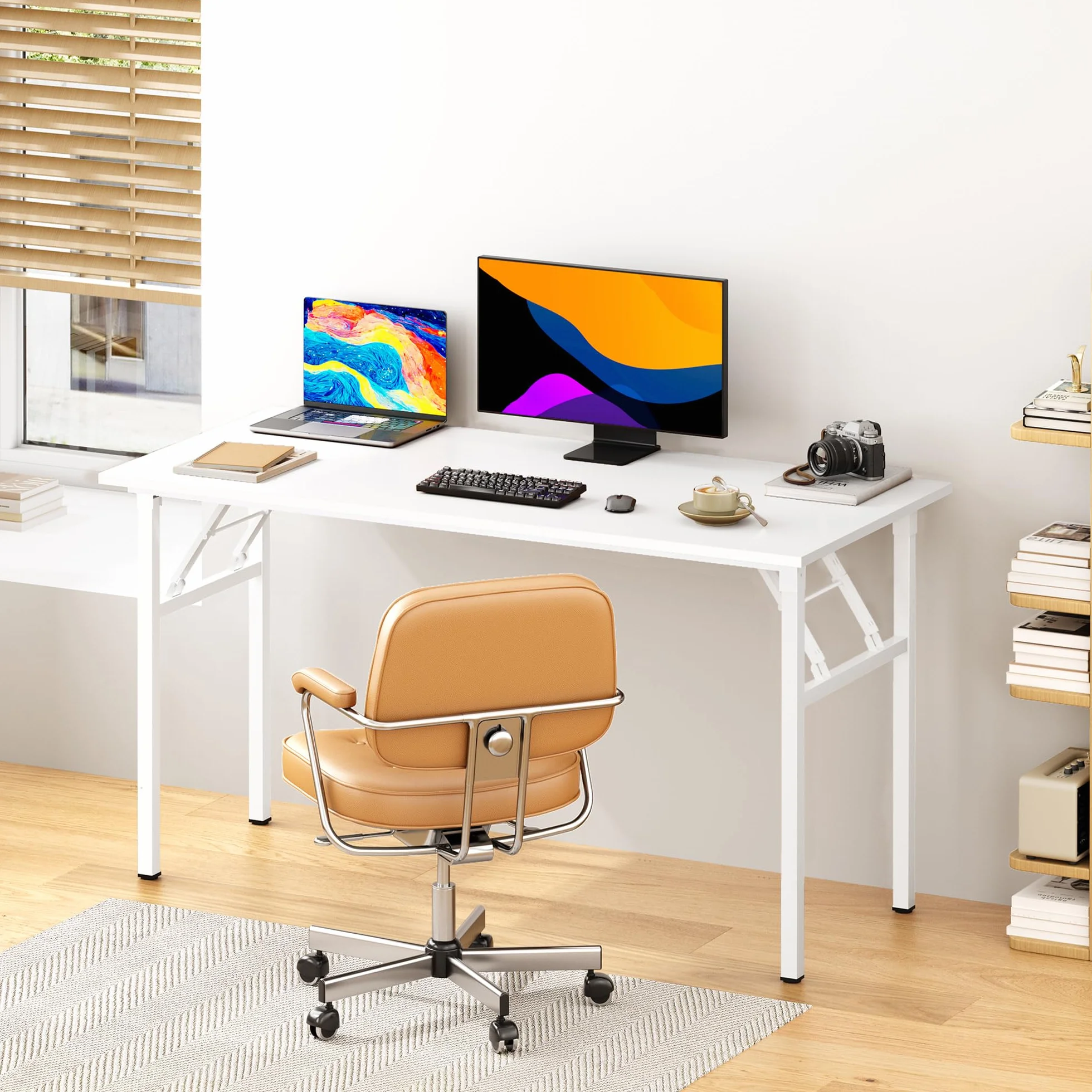 SDHYL Mesa de Trabajo Plegable para Ordenador de 120 x 60 cm Mesa de Conferencias para Oficina en Casa Blanco
