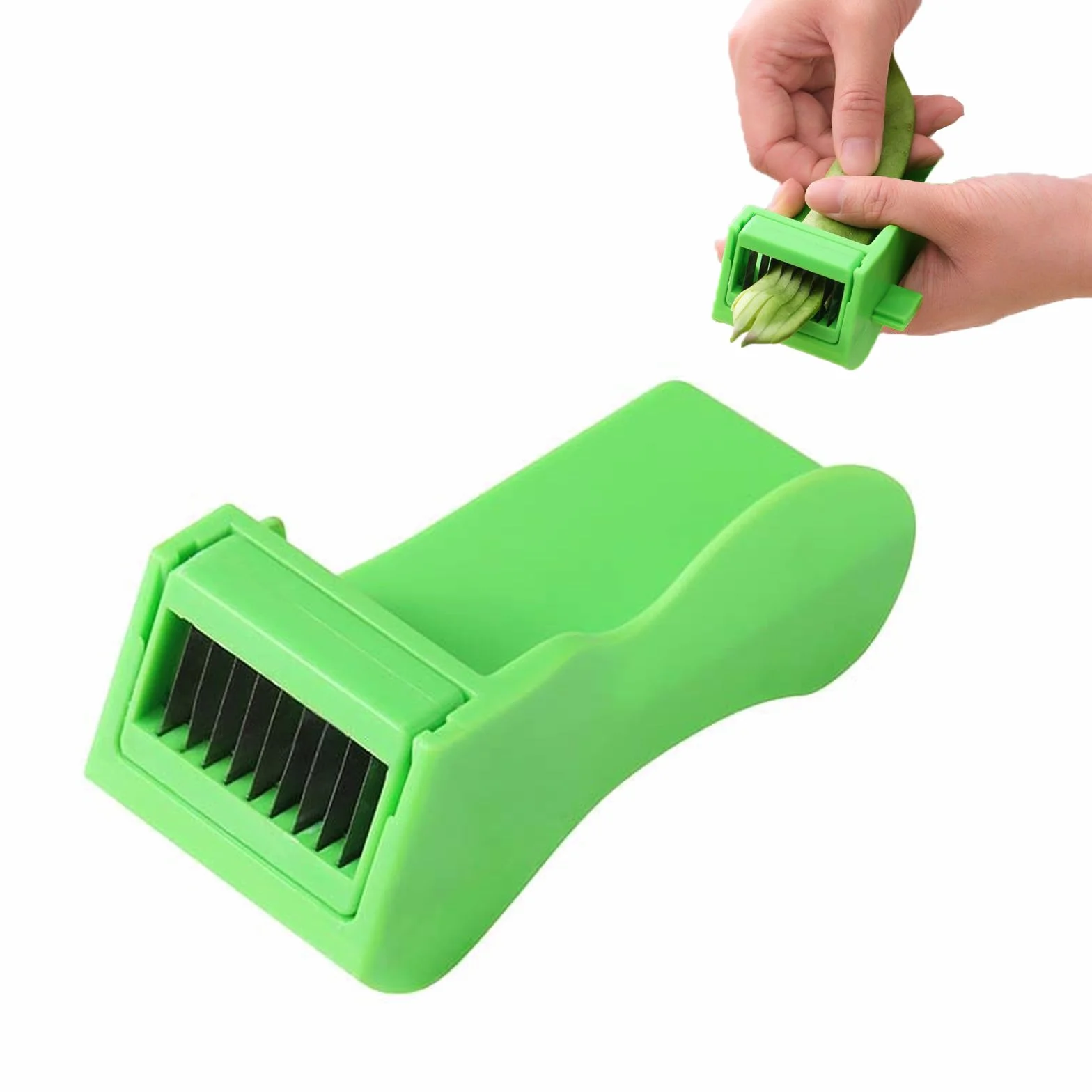 Cortador de Judías Verdes, Enhebrador con Cuchilla de Acero Inoxidable Cortador de Judías Verdes de Fácil Agarre para una Preparación de Verduras Sin Esfuerzo Aparato Ligero de Cocina (Verde)
