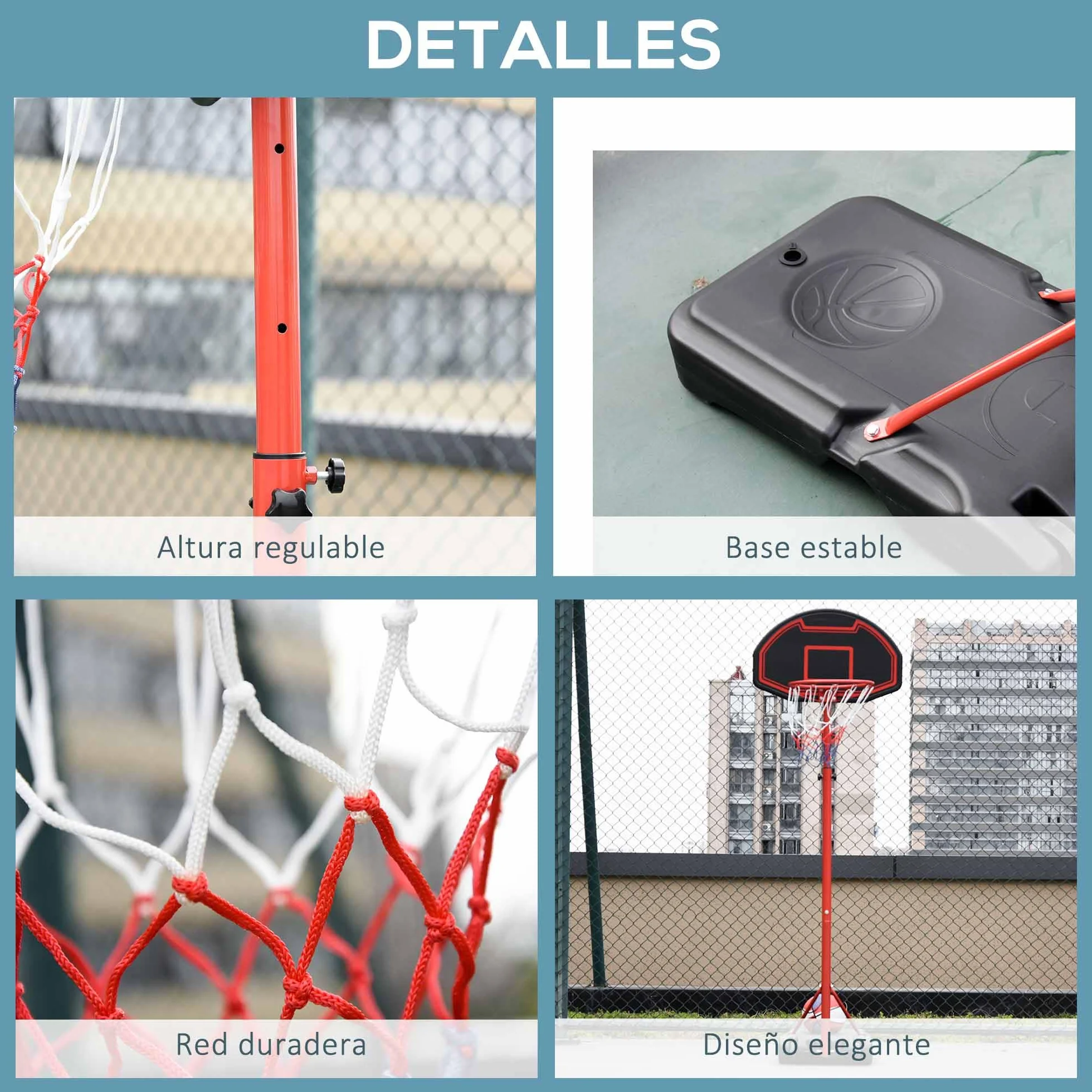 HOMCOM Canasta de Baloncesto con Altura Ajustable 194-249 cm, Aro Portátil con Ruedas, Base Rellenable, Negro