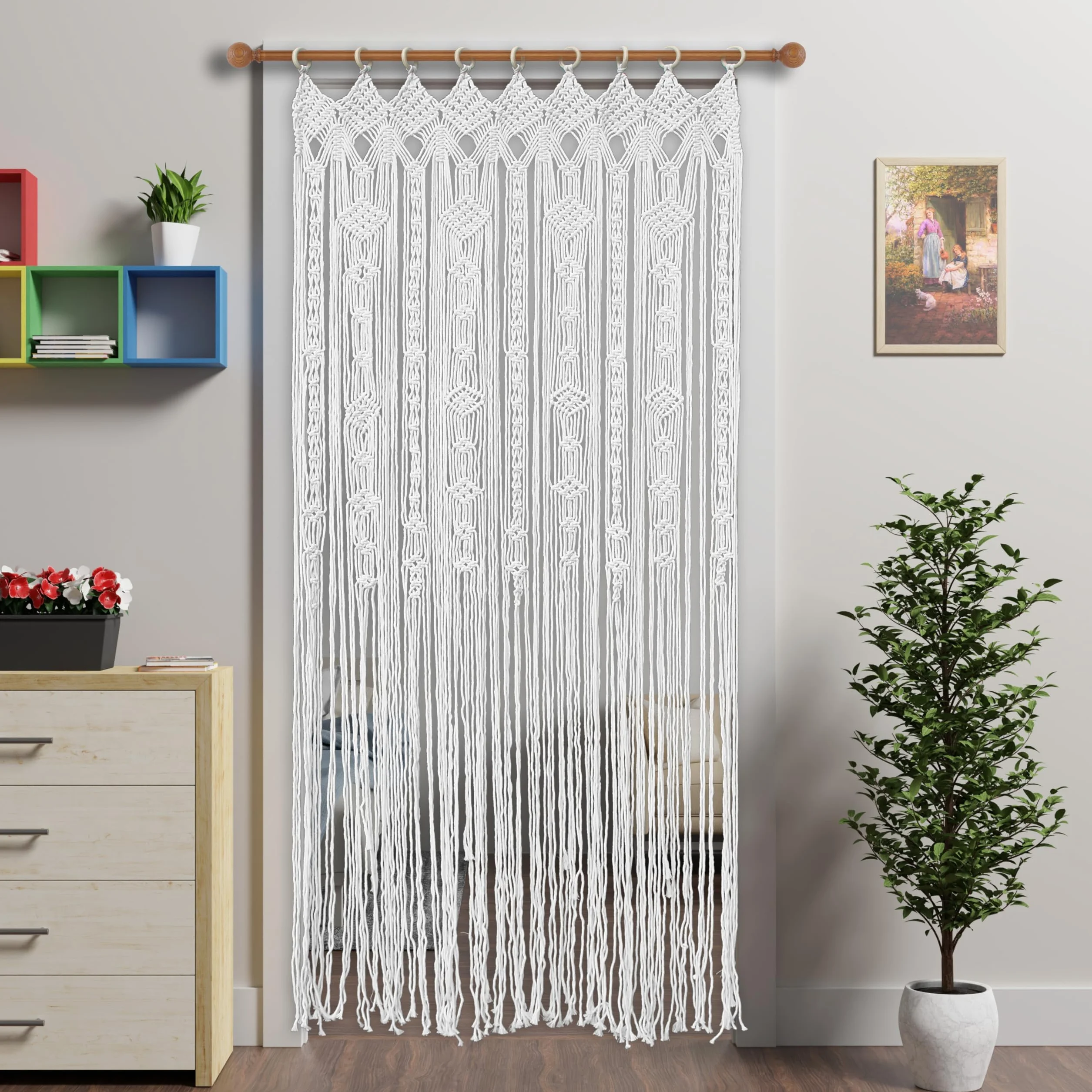 Cortina de macramé bohemia para puerta, hecha a mano, cortina mosquitera para ventana, puertas, cortinas, borlas, puertas, persianas, panel divisor de habitaciones, 35 x 90 x 200 cm