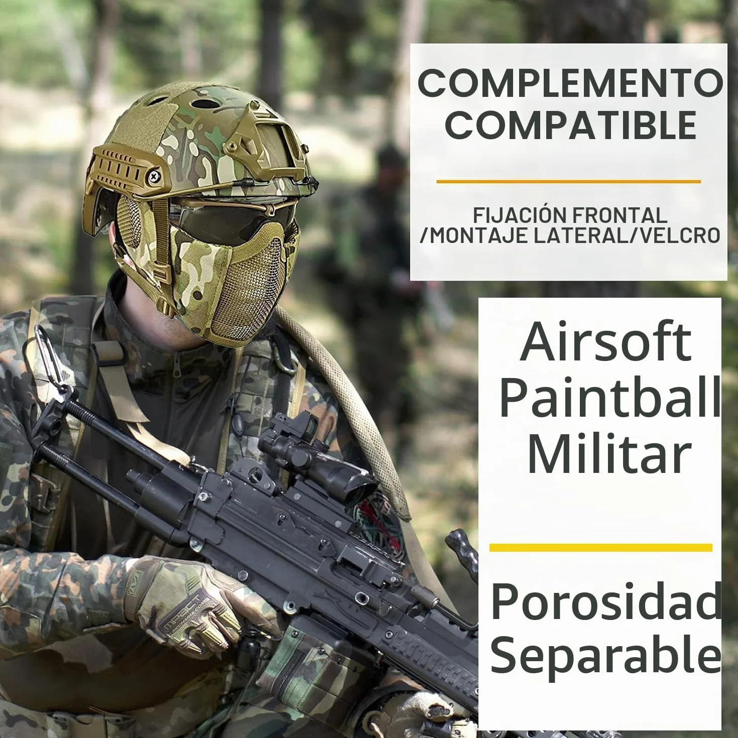 Casco Táctico Fast MH con Protección Auditiva Plegable y Máscara de Malla para Airsoft Paintball CS