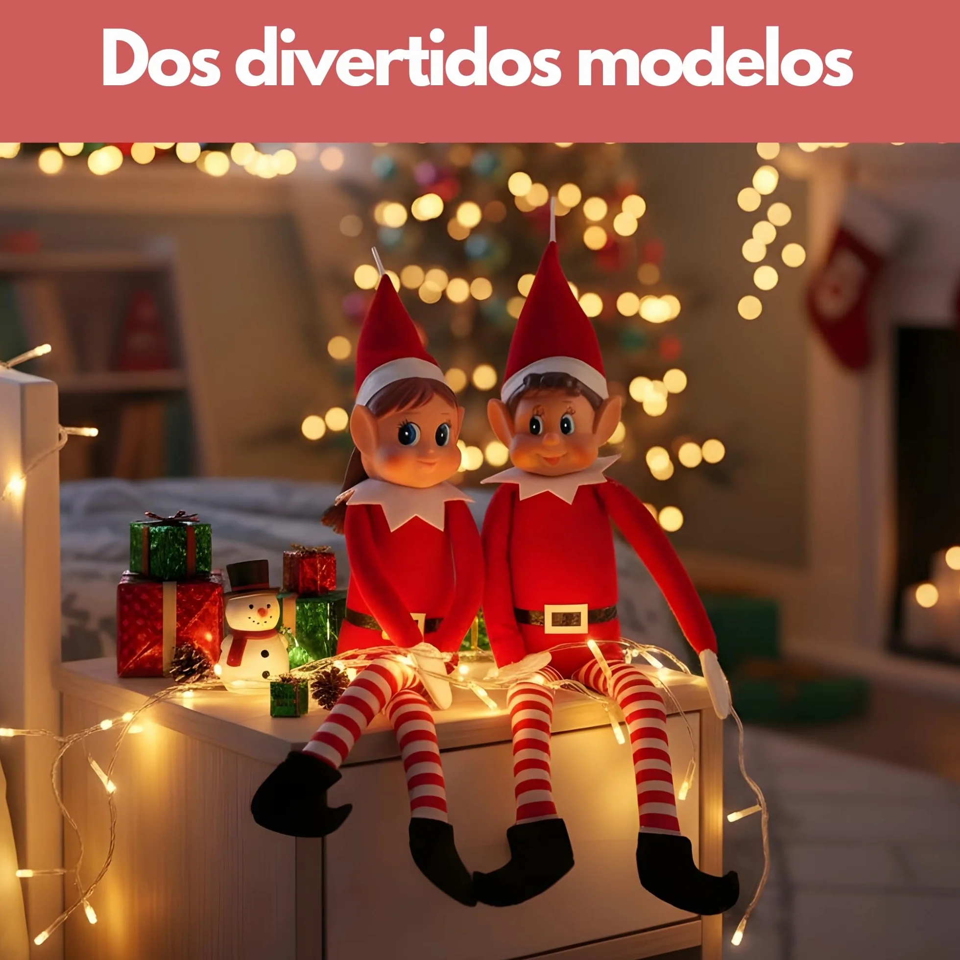 Peluchilandia Elfos Traviesos Navidad con Certificado de Adopción en Caja Regalo Personalizable Ideales para Niños | Duende Navidad Travieso para Jugar y Decorar (Pack 1 Elfo)