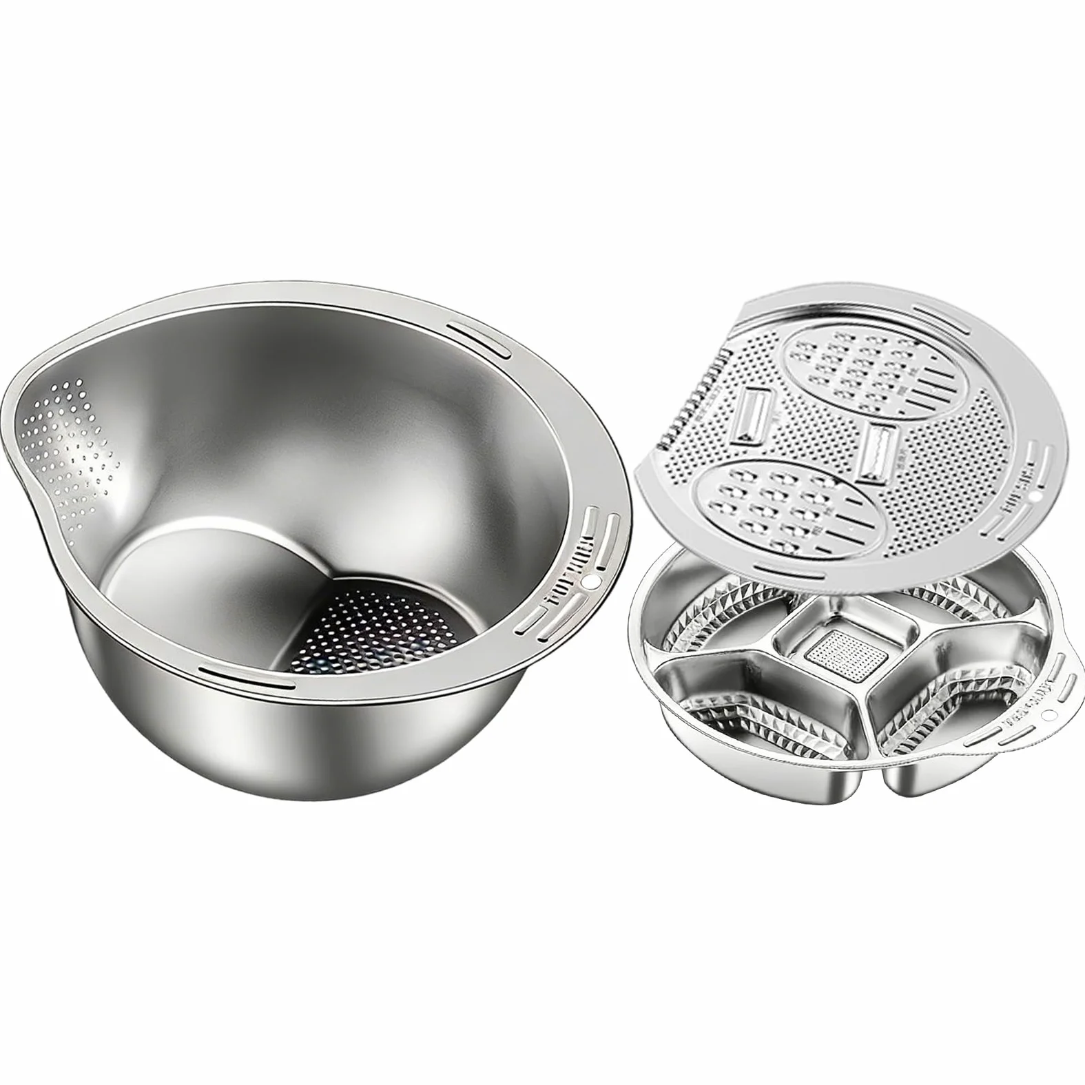 Cuenco Colador para Lavar Arroz Rallador y Set de Lavado | Colador de Acero Inoxidable para Arroz para Cocina Restaurante Verduras Frutas Jengibre Cebolleta