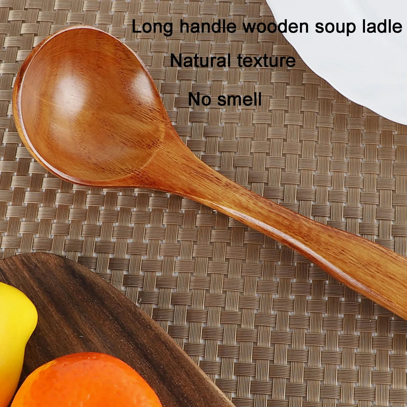 Cucharada de sopa de madera de mango largo de Kemu, cocina doméstica Cuchara de madera sin palanca de madera, cuchara de cocción de 9 ", cuchara de madera hecha a mano natural,4pcs
