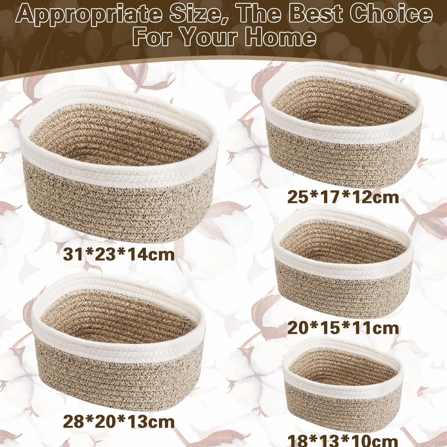 FAMKEEP 5 Piezas Cestas Almacenaje de Cuerda de Algodón Juego Cajas Organización Dormitorio Baño Cocina