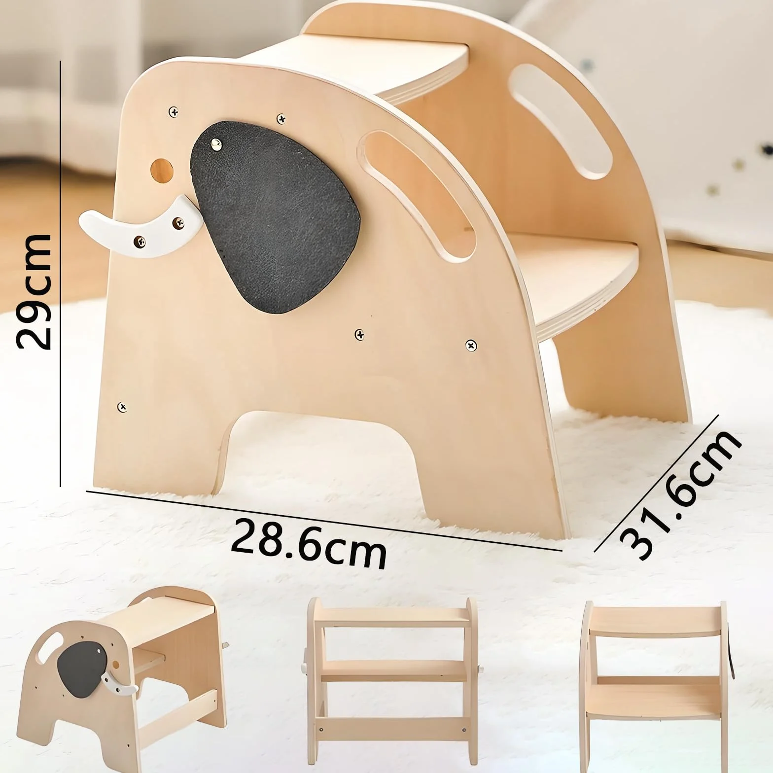 Taburete de Madera 2 Escalones para Niños 80 kg Reposapiés Antideslizante Infantil Baño