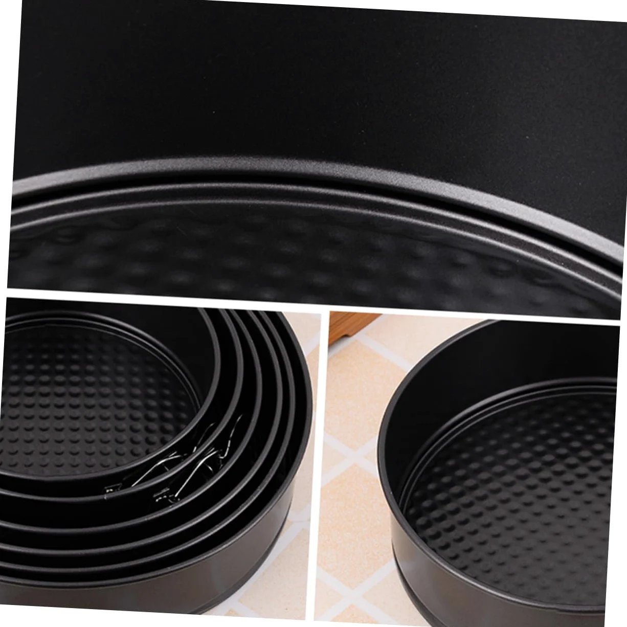 Molde Redondo Hebilla para Tartas 6 Piezas de Acero al Carbono | Negro, Fondo en Forma de Panal, Uso en Casa y Fiesta, Apto para Frigorífico