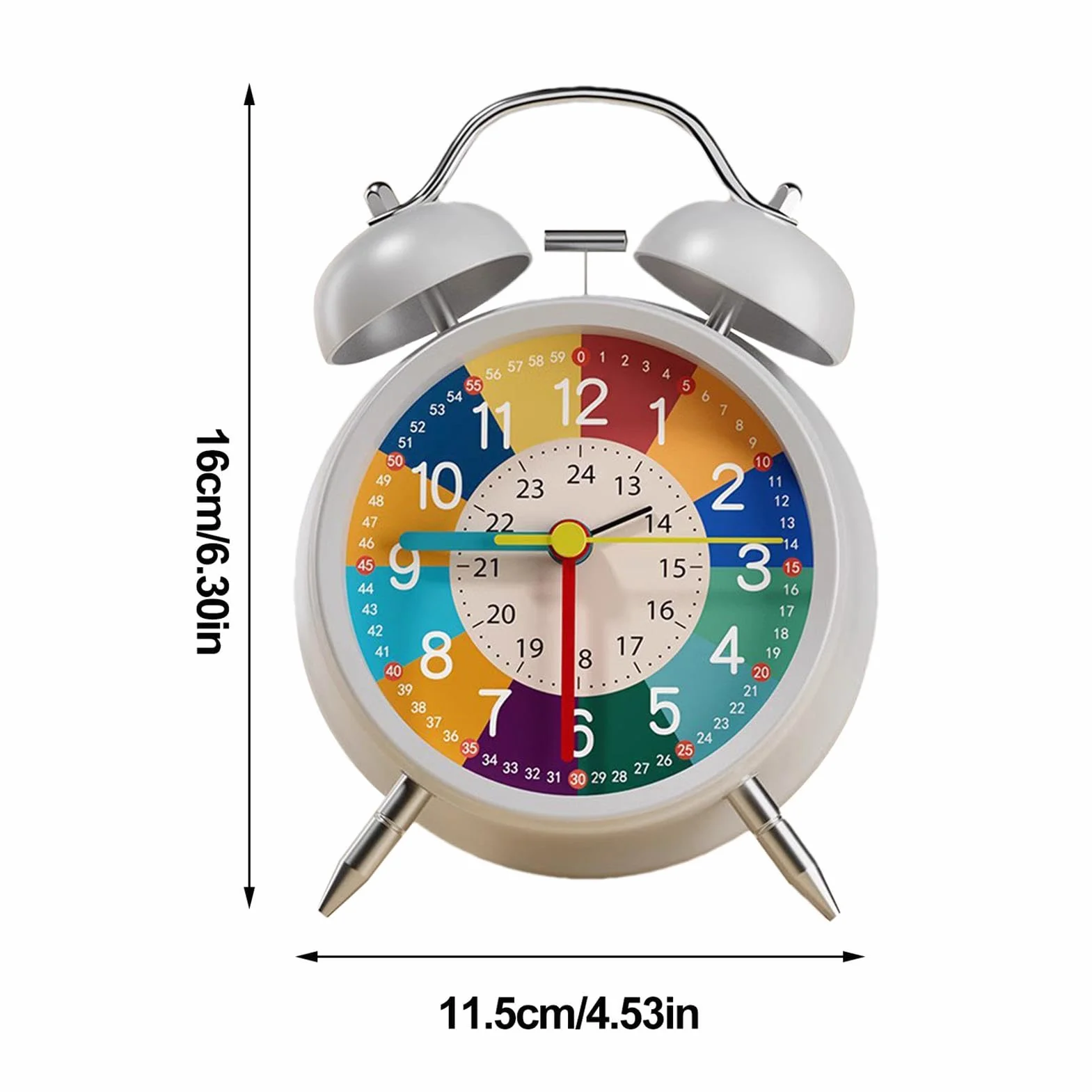 Analogue Alarm Clock Non Ticking Interactive Learning Clock For Kids 11.5x16cm Brightly Colored With Night Light