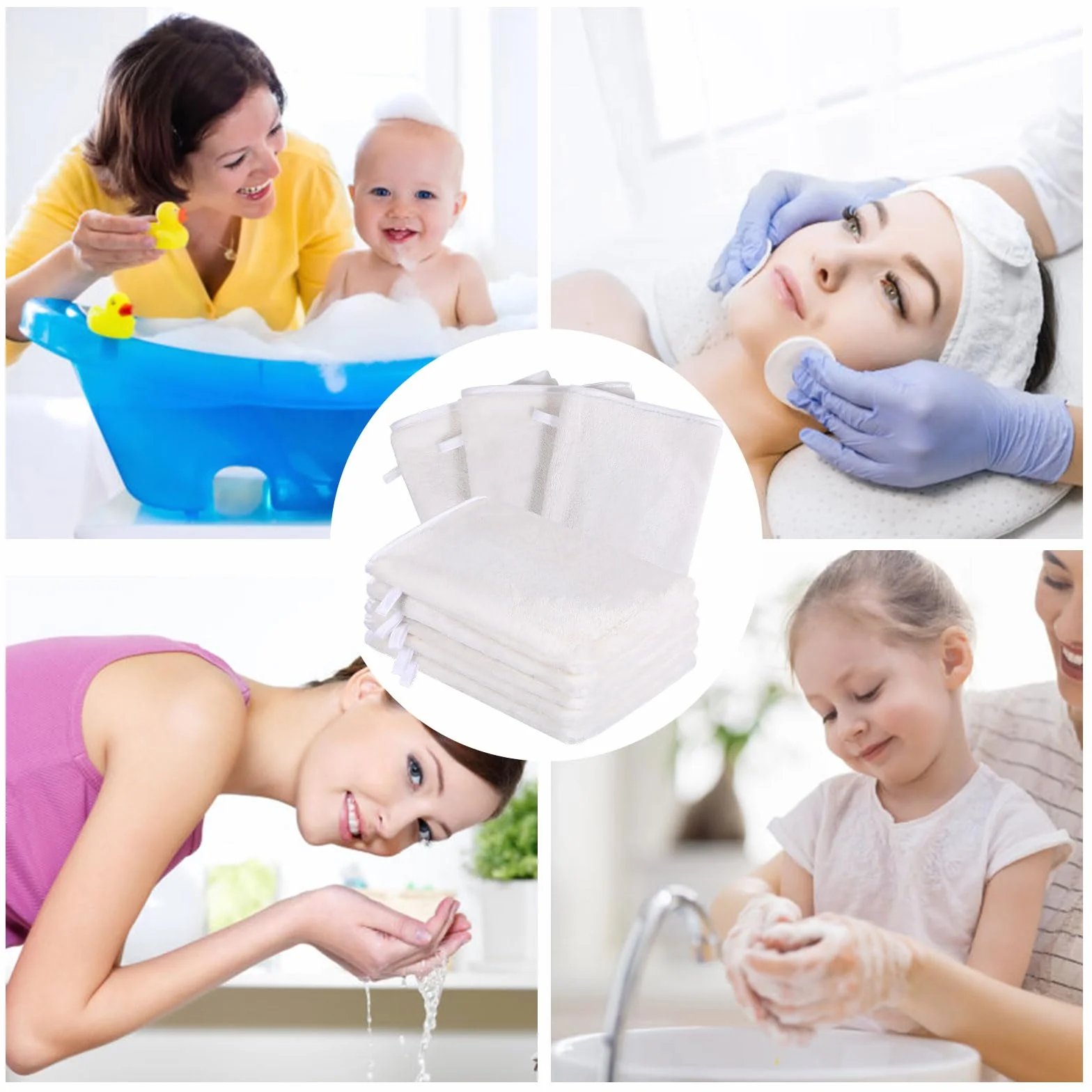 Manoplas Baño Toallas Baño Toalla Facial Toalla Cara Toalla Microfibra Toallas Lavabo Esponja Bebe Recien Nacido Toalla Desmaquillante Reutilizable Limpieza Facial 15x21cm Franela 8 Blanco
