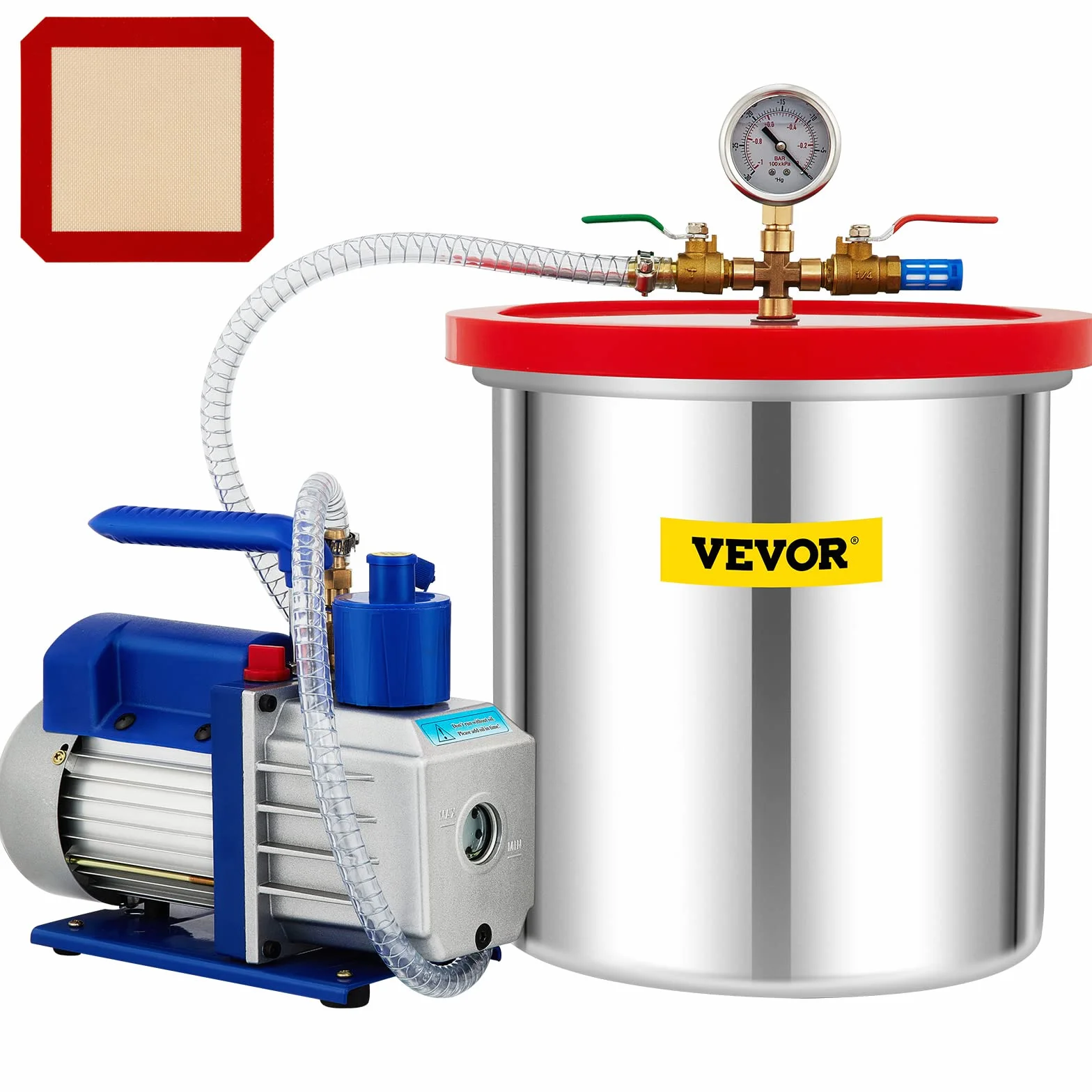 VEVOR Cámara de vacío Bomba giratoria una Sola Etapa Kit Herramientas Aire estabilización Madera desgasificación siliconas epoxis