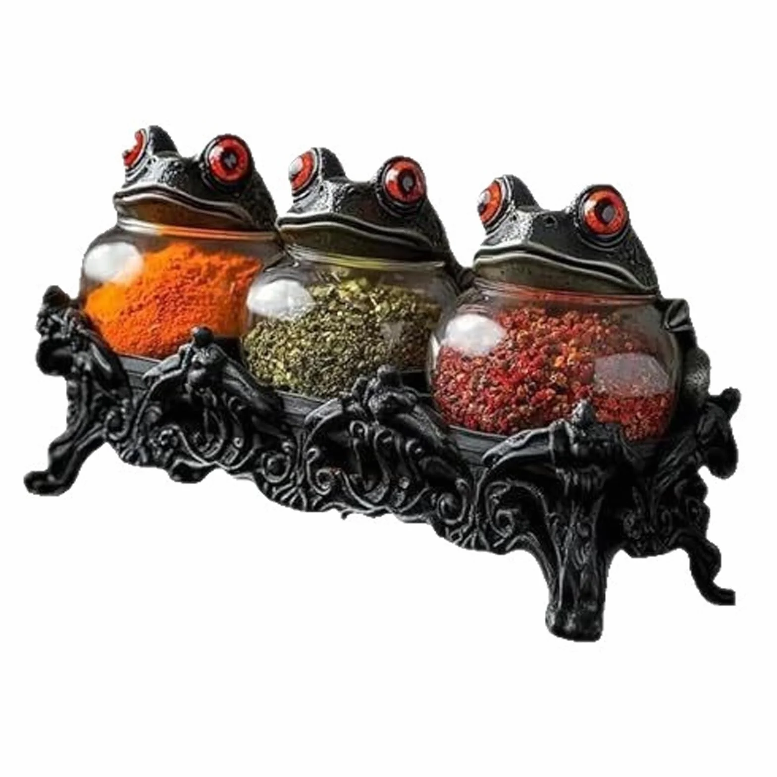 Tarros de especias de boticario con forma de rana Elegantes recipientes de cerámica con ranas, equipados con exquisitas tapas de rana. Recipientes para almacenar