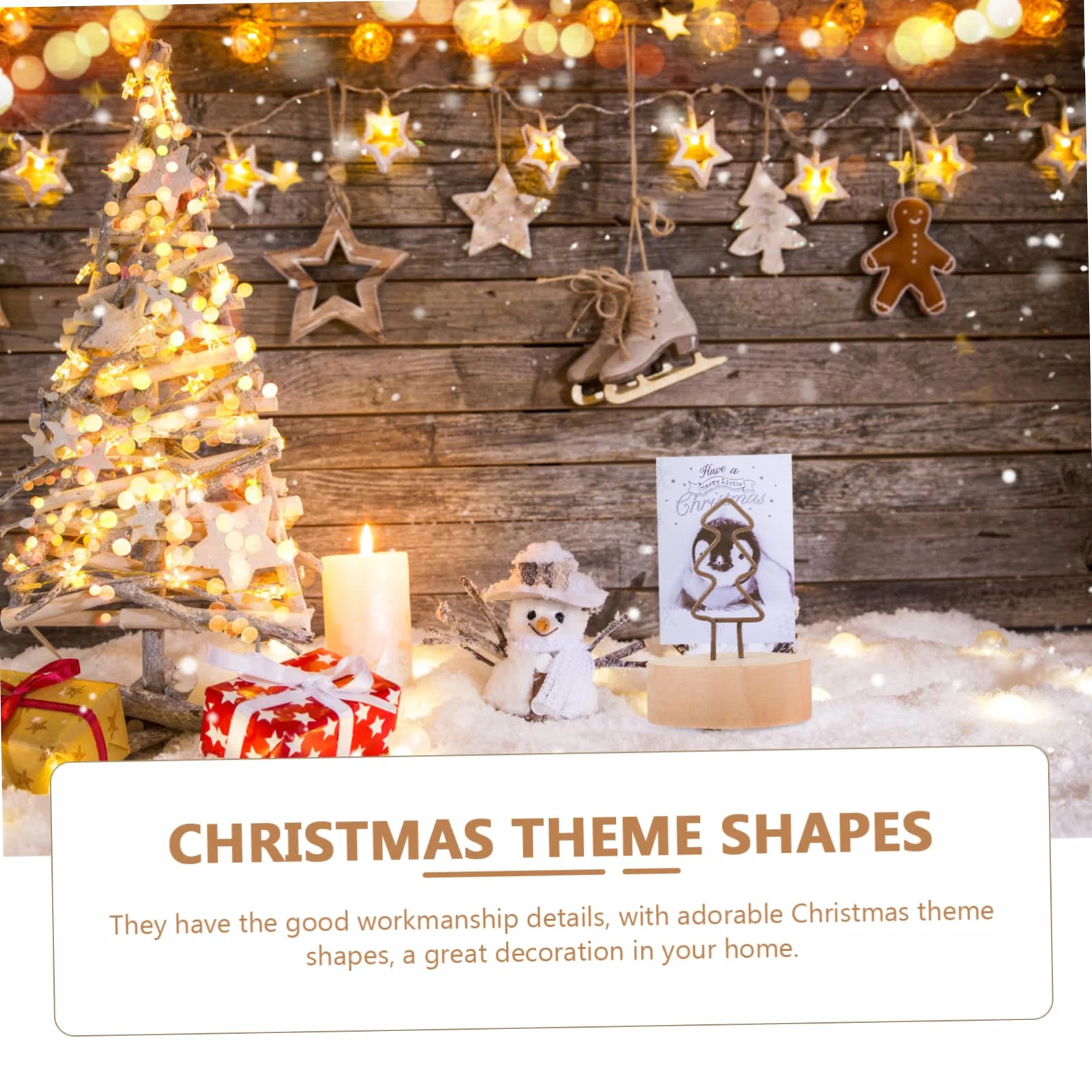 24piezas Soporte De Notas De Navidad Clips De Madera y Forma De Árbol y Estrella Portacartas Para Decoración De Mesa Fiestas