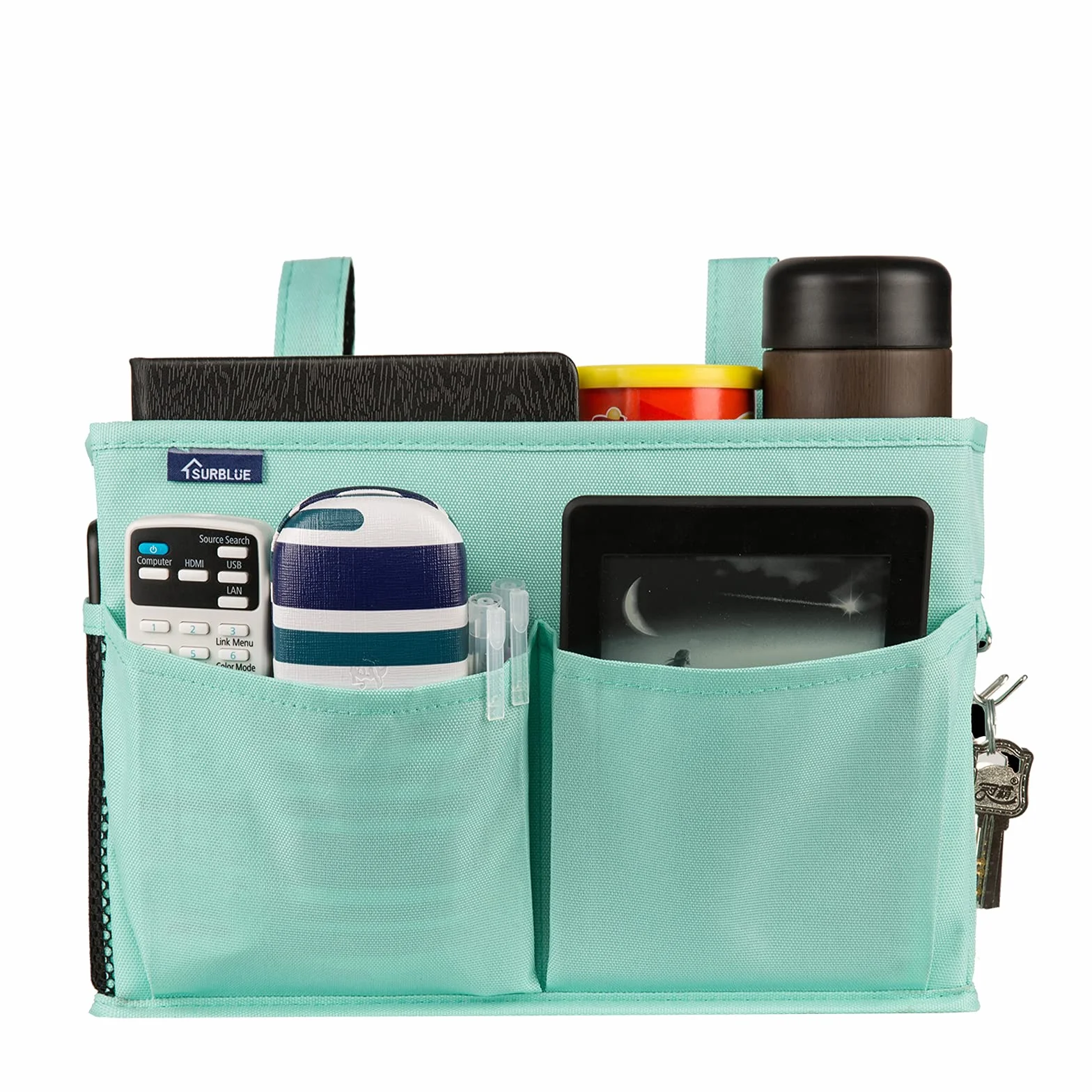 Surblue Bedside Caddy Colgante Bolsa de Almacenamiento 4 bolsillos 2 ganchos Verde