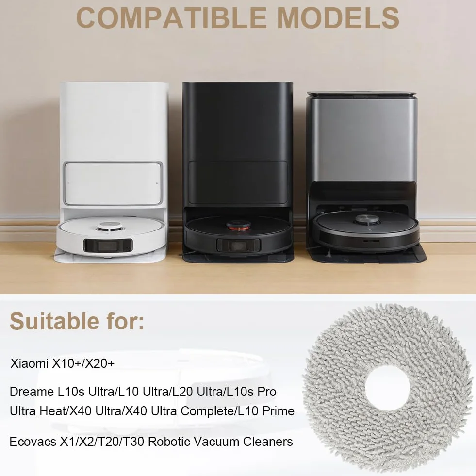 10 Mopas de Fregado para Xiaomi X10+/X20+, Dreame L10s Ultra/L10 Ultra/L20 Ultra/X40 Ultra/L10s Pro Ultra Heat/L10 Prime y ECOVACS X1/X2/T20/T30, Paños de Repuesto Mopa de Microfibra Repuesto