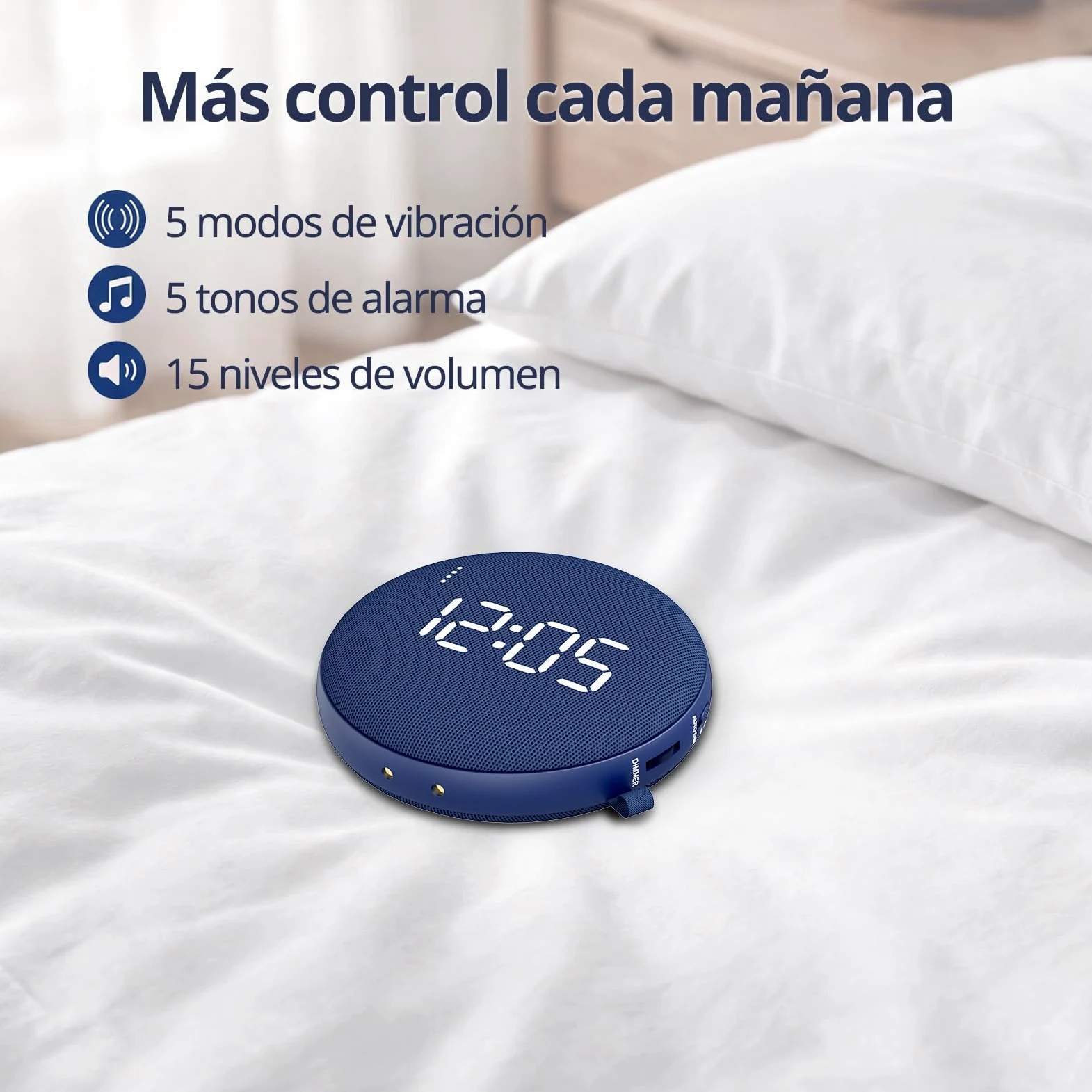 REACHER Despertador vibratorio para dormilones, Despertador Fuerte para Dormitorio, Alarma vibratoria bajo la Almohada, atenuación automática, sin Cables y Recargable, Ideal para sordos