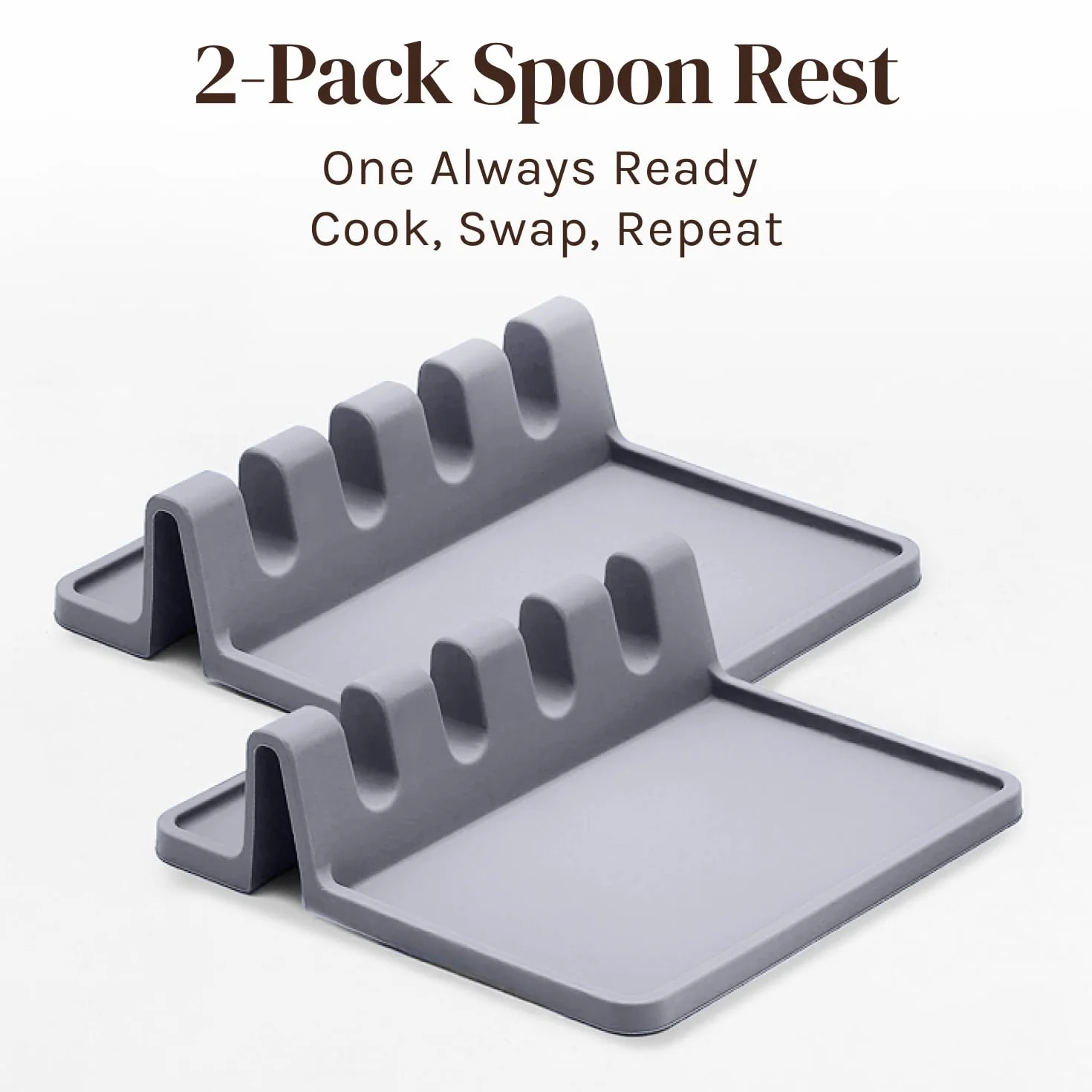 Silicona Gris Reposa Cuchara para Estufa con Almohadilla de Goteo (2 Conjuntos) Descansa Utensilio y Soporte de Cuchara para Mostrador de Cocina Libre de BPA