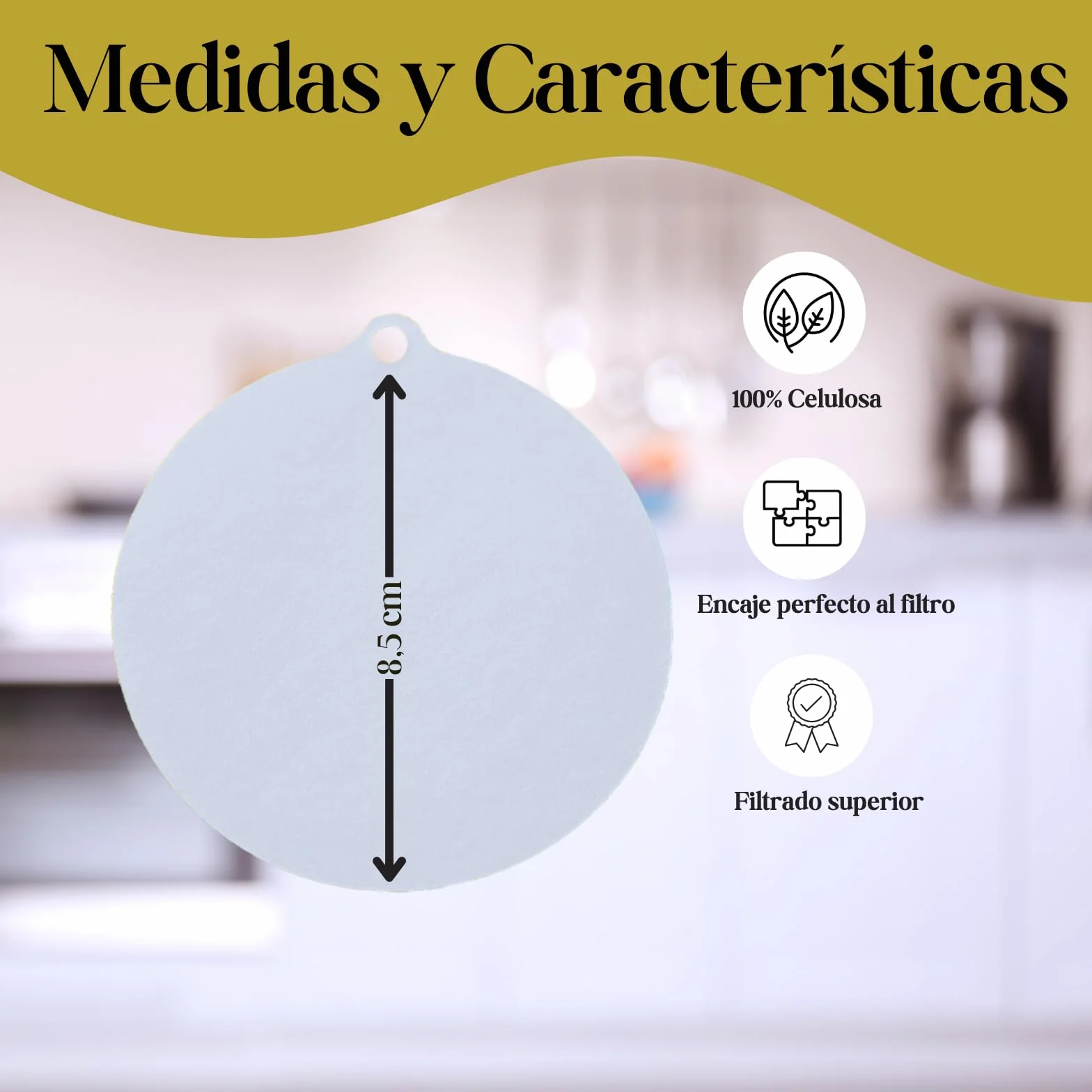 Filtros de Papel Aceite Cocina. PACK con 48 Coladores Aceite Usado de 8.5cm, Ideal para Aceiteras y Graseras, Filtro Escurridor Aceite Usado